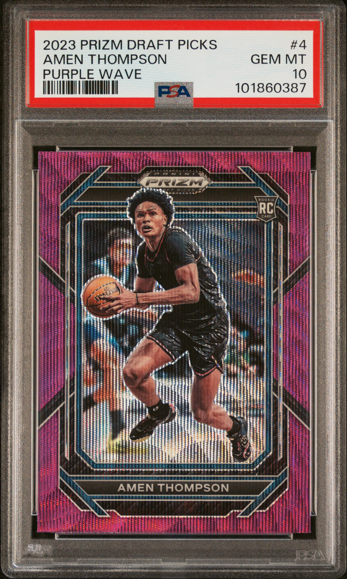 2023 Panini Prizm Draft Picks Amen Thompson #4 (Purple Wave) Gem Mt 10 front