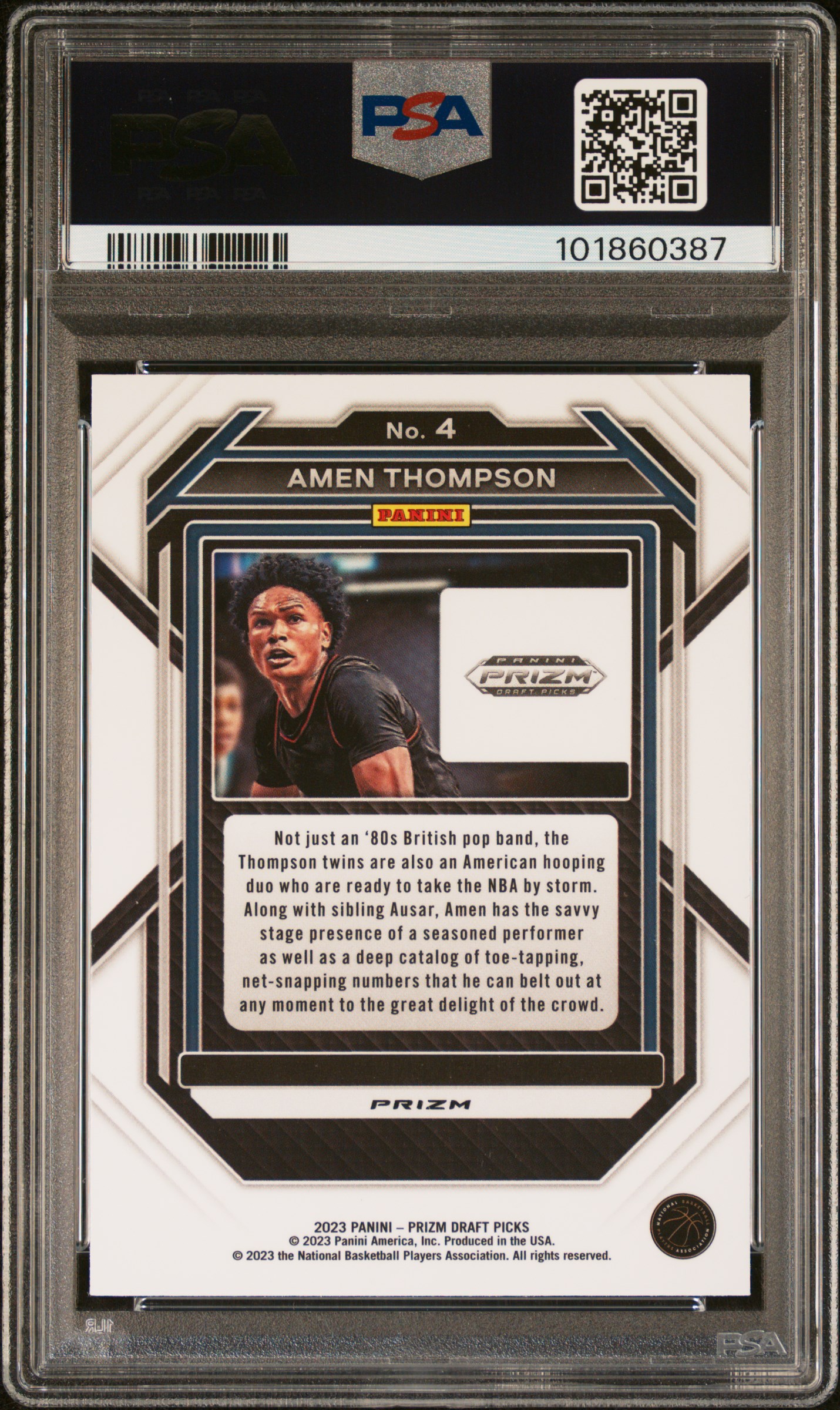 2023 Panini Prizm Draft Picks Amen Thompson #4 (Purple Wave) Gem Mt 10 back