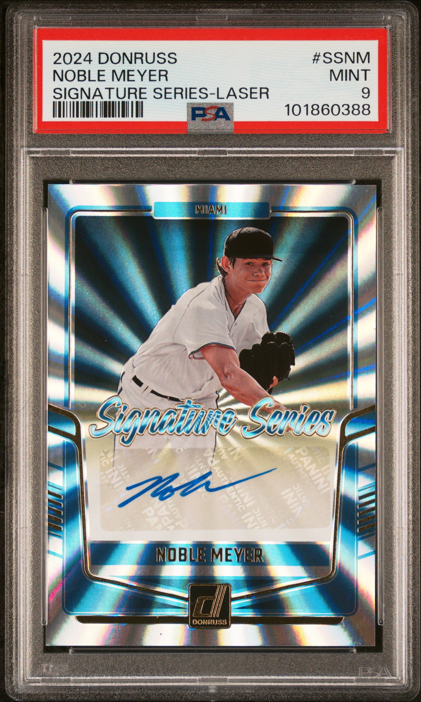 2024 Panini Donruss Signature Series Noble Meyer #Ssnm (Signature Series-Laser) Mint 9 front
