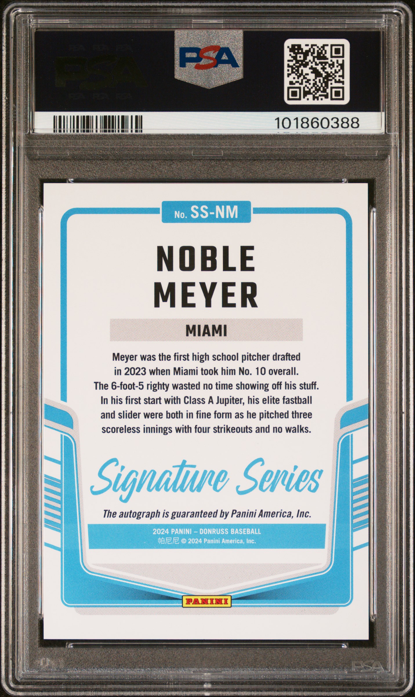 2024 Panini Donruss Signature Series Noble Meyer #Ssnm (Signature Series-Laser) Mint 9 back