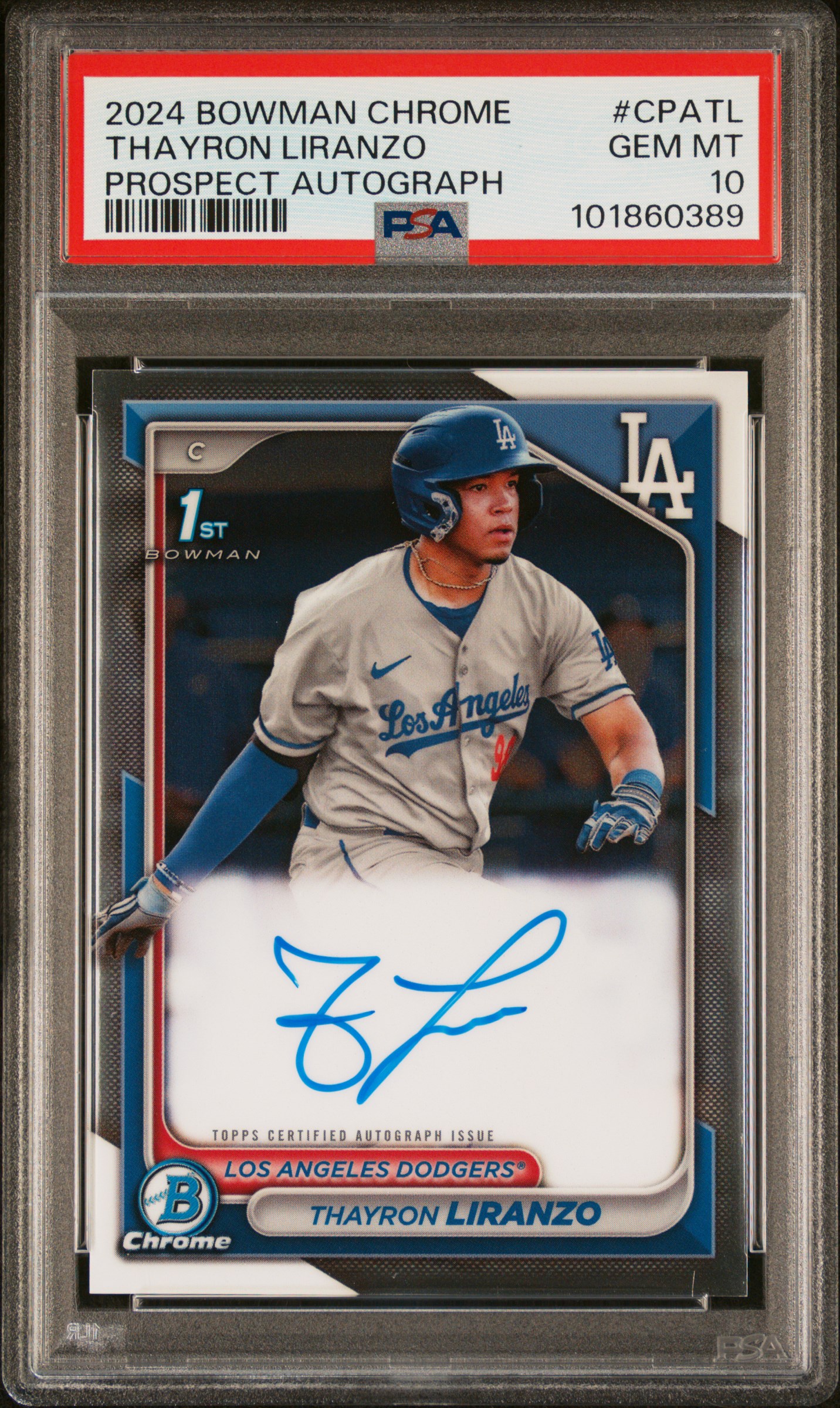 2024 Bowman Chrome Prospect Autographs Thayron Liranzo #Cpatl (Prospect Autograph) Gem Mt 10 front