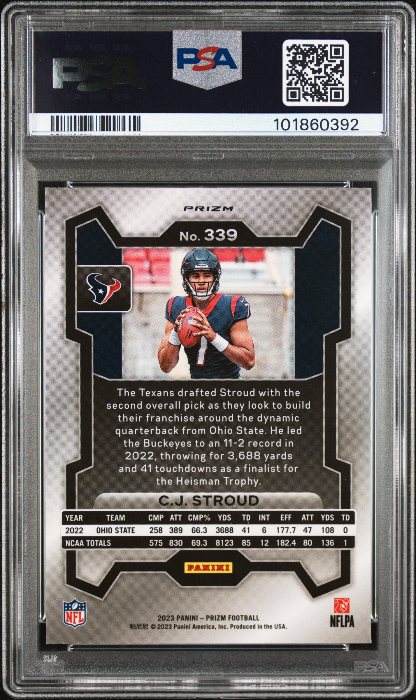 2023 Panini Prizm Cj Stroud #339 (Lazer Prizm) Mint 9 back