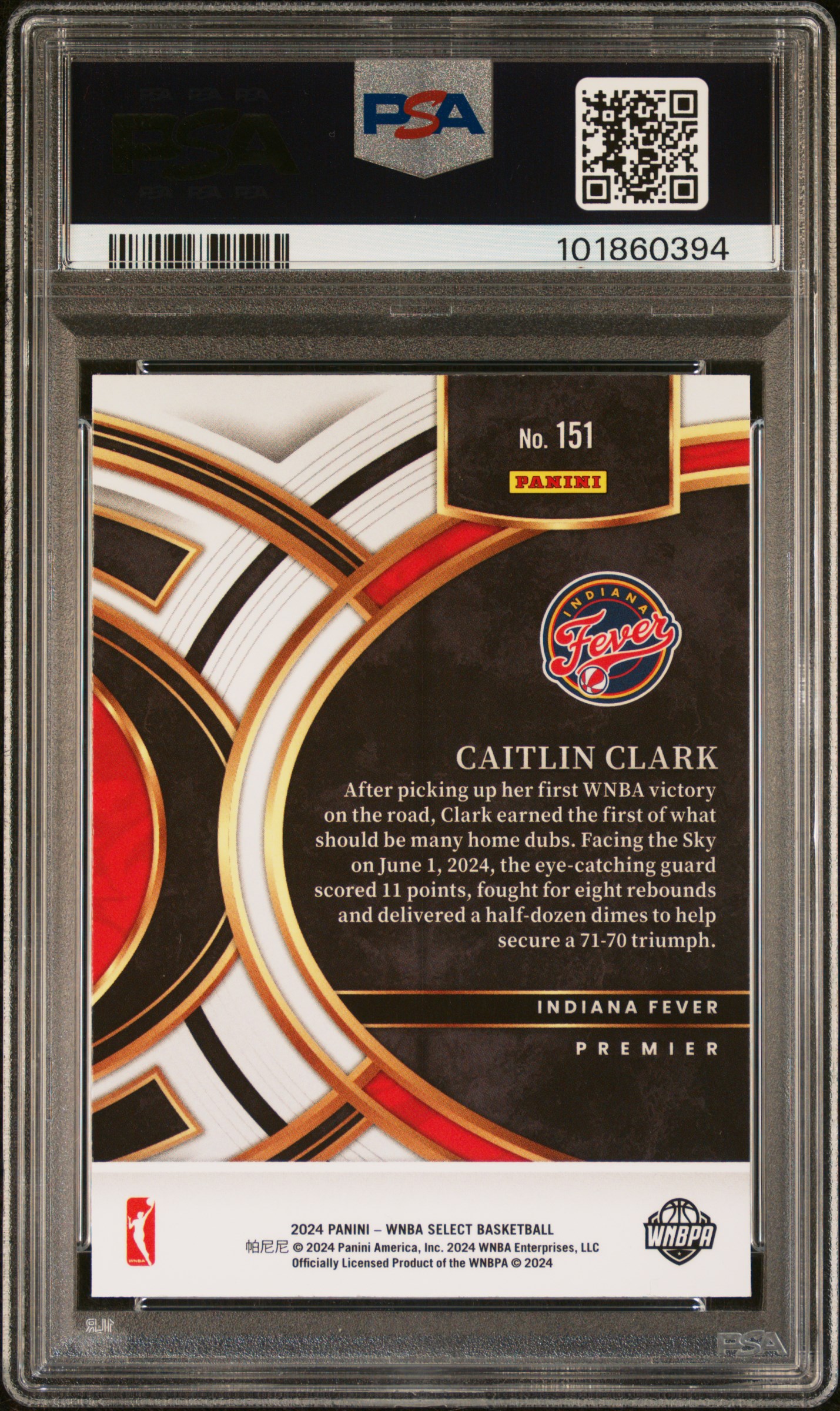 2024 Panini Select Wnba Caitlin Clark #151 Gem Mt 10 back