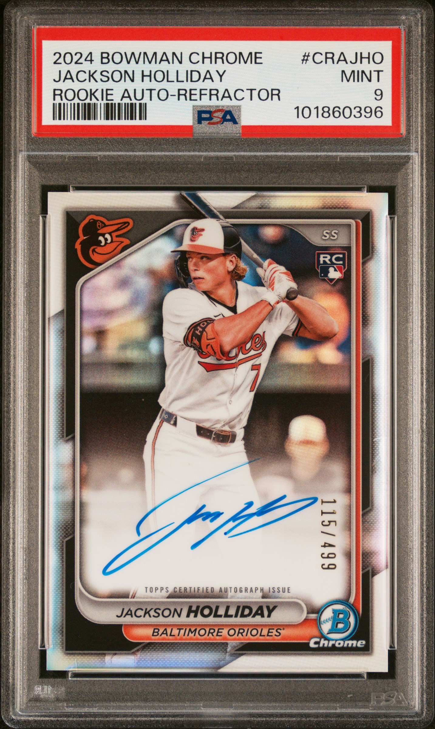 2024 Bowman Chrome Chrome Rookie Autographs Jackson Holliday #Crajho (Rookie Auto-Refractor) Mint 9 front