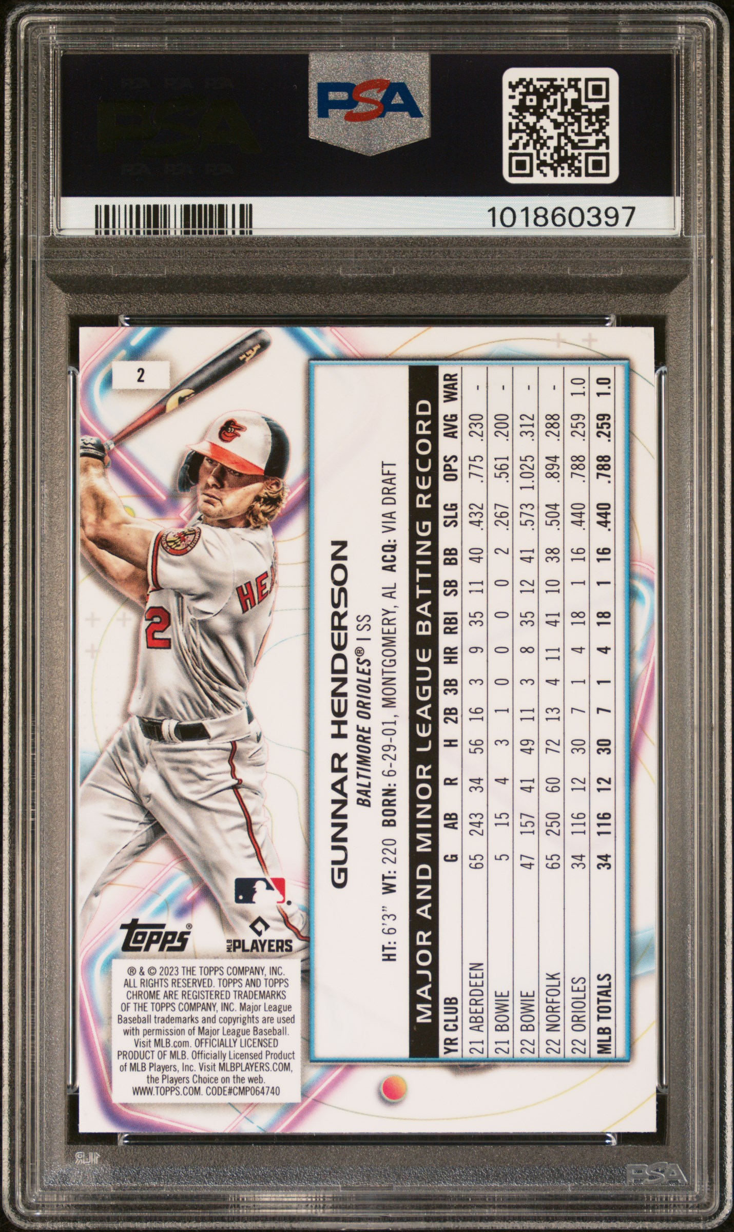 2023 Topps Cosmic Chrome Gunnar Henderson #2 Gem Mt 10 back