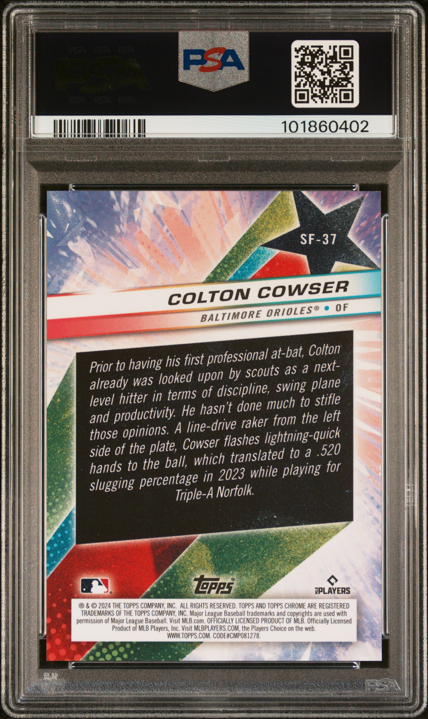 2024 Topps Chrome Cosmic Starfractor Colton Cowser #37 (Starfractor-Org Galactic) Gem Mt 10 back