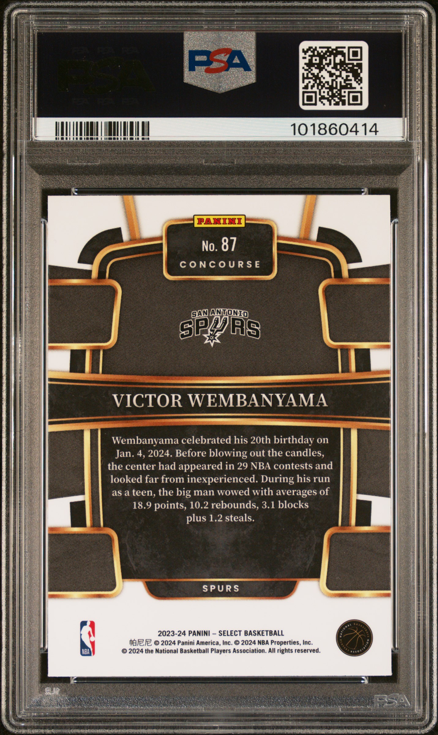 2023 Panini Select Victor Wembanyama #87 (Blue) Gem Mt 10 back