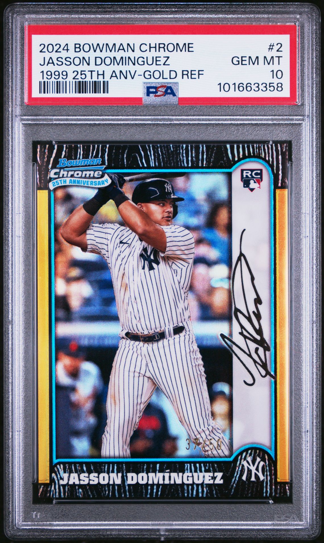 2024 Bowman Chrome BOWMAN CHROME 1999 BOWMAN CHROME 25TH ANNIVERSARY 1999 25TH ANV-GOLD REF #2 Jasson Dominguez front