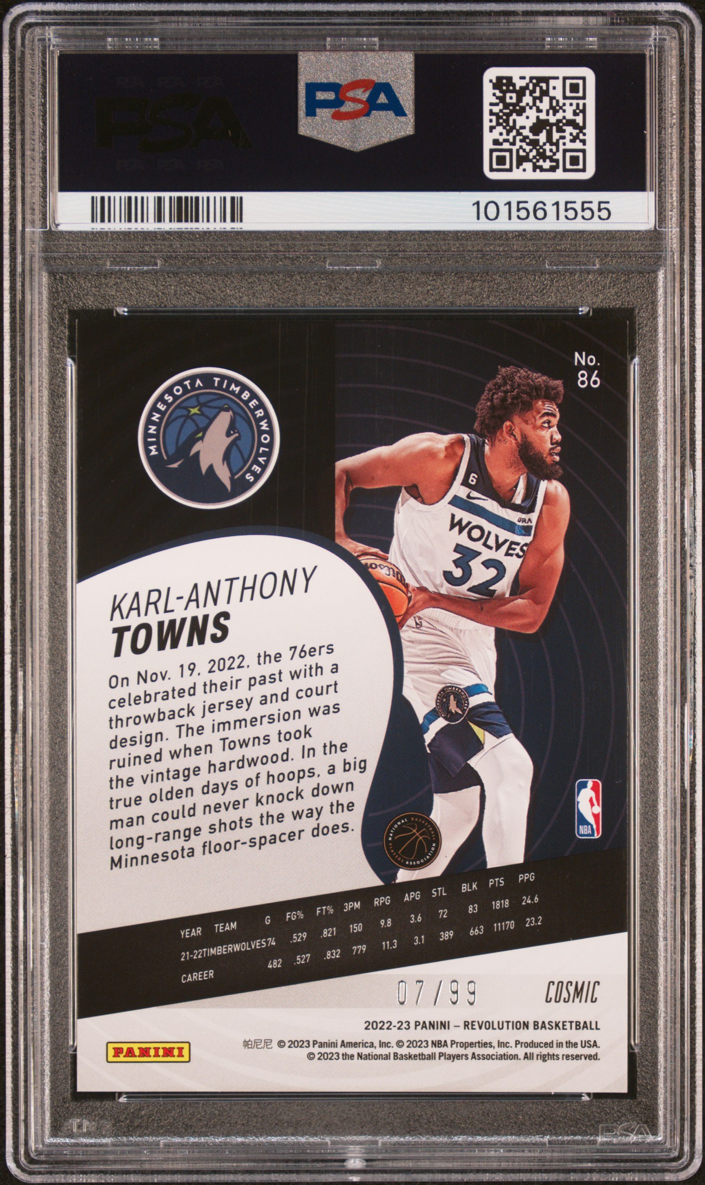 2022 Panini Revolution Karl-Anthony Towns #86 (Cosmic) Mint 9 back