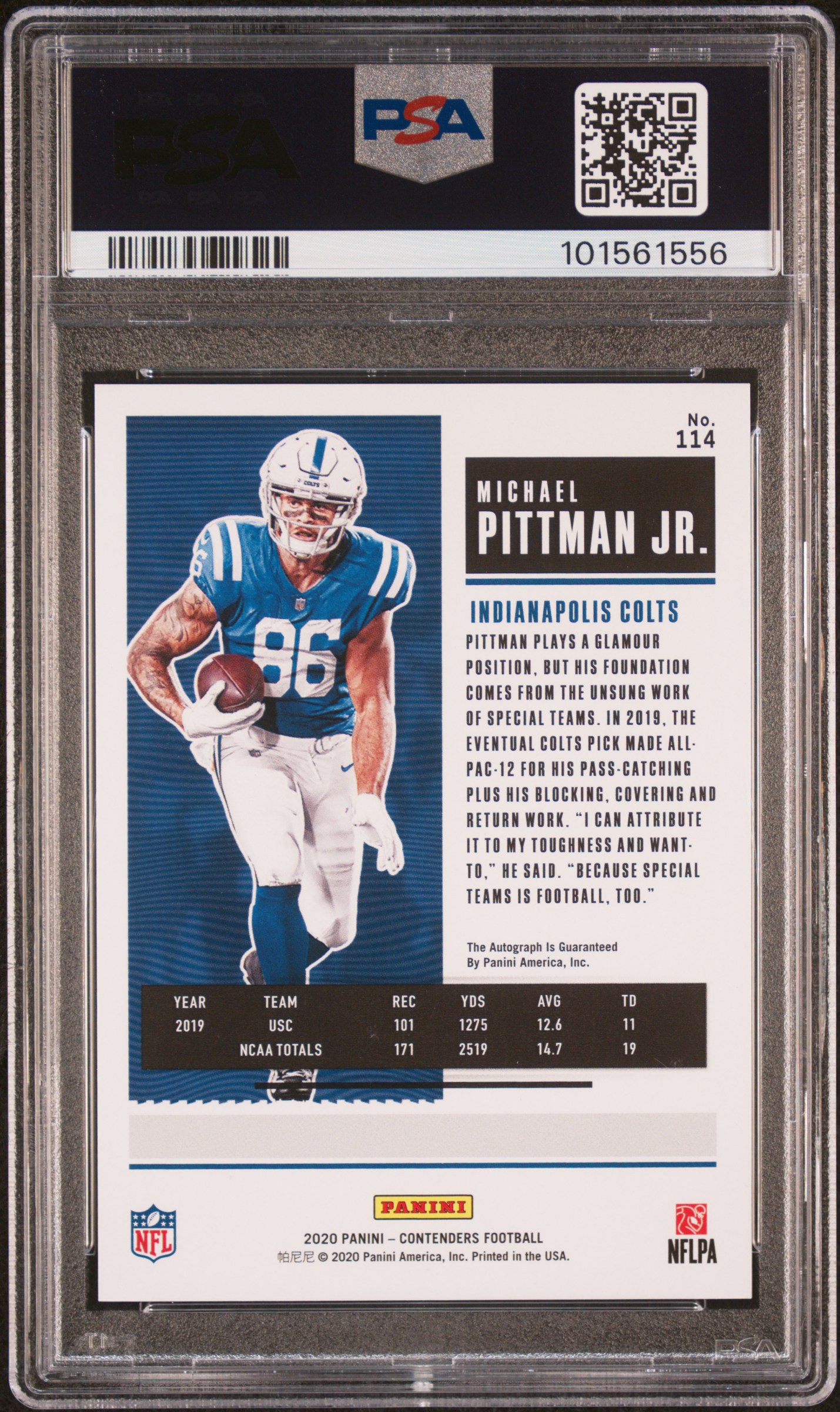 2020 Panini Contenders Michael Pittman Jr. #114 (Autograph) Gem Mt 10 back