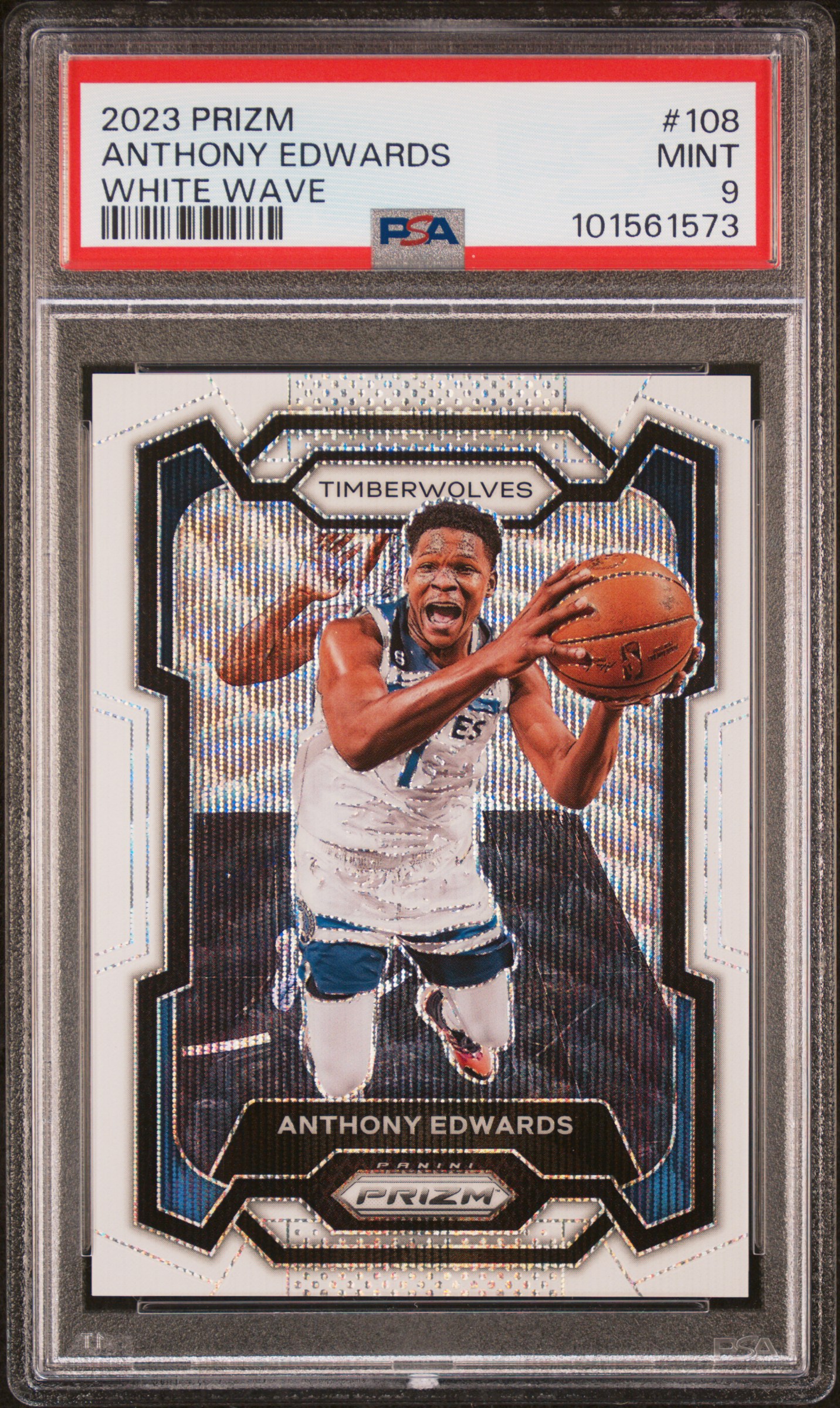 2023 Panini Prizm Anthony Edwards #108 (White Wave) Mint 9 front