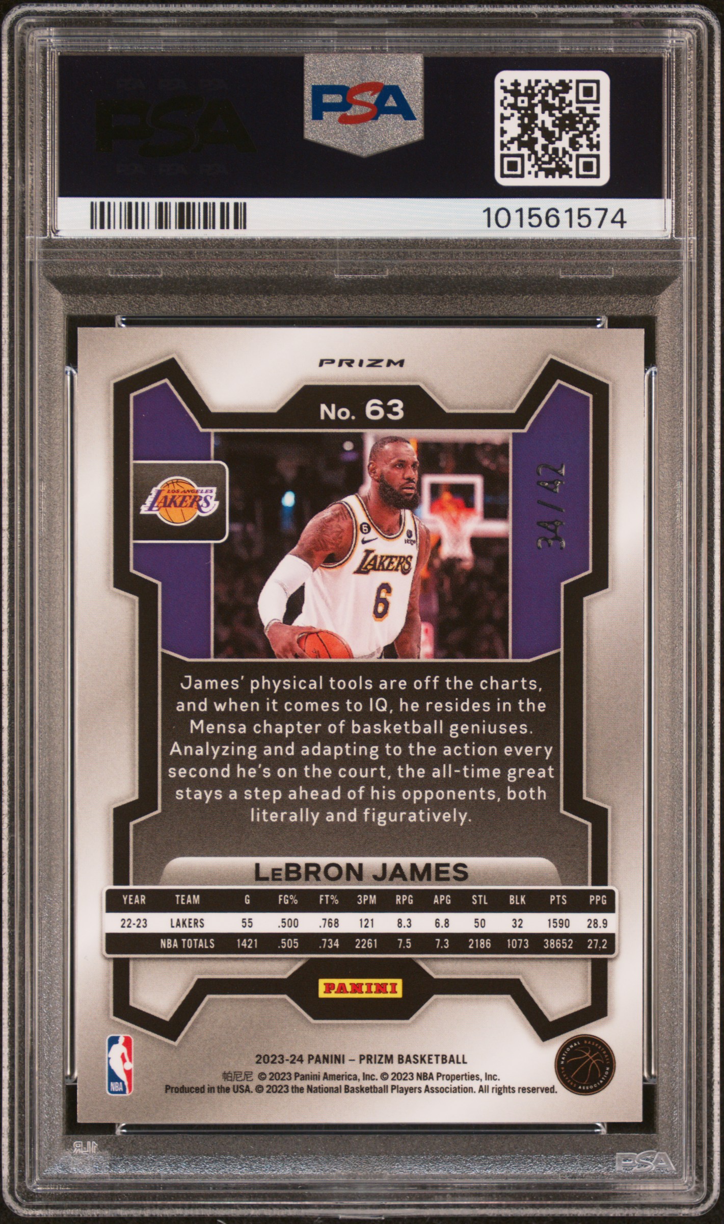 2023 Panini Prizm Lebron James #63 (Pink Pulsar) Gem Mt 10 back