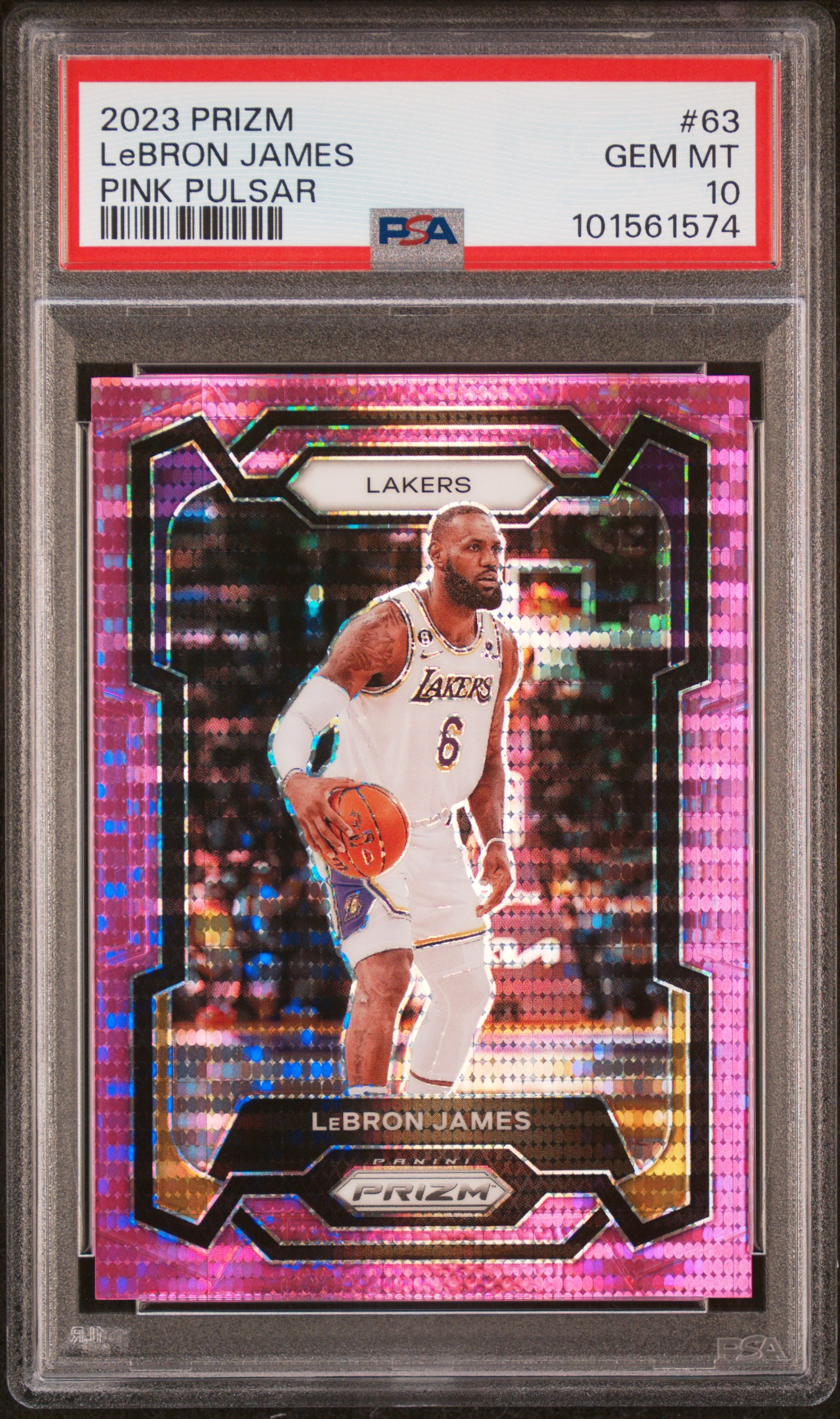 2023 Panini Prizm Lebron James #63 (Pink Pulsar) Gem Mt 10 front