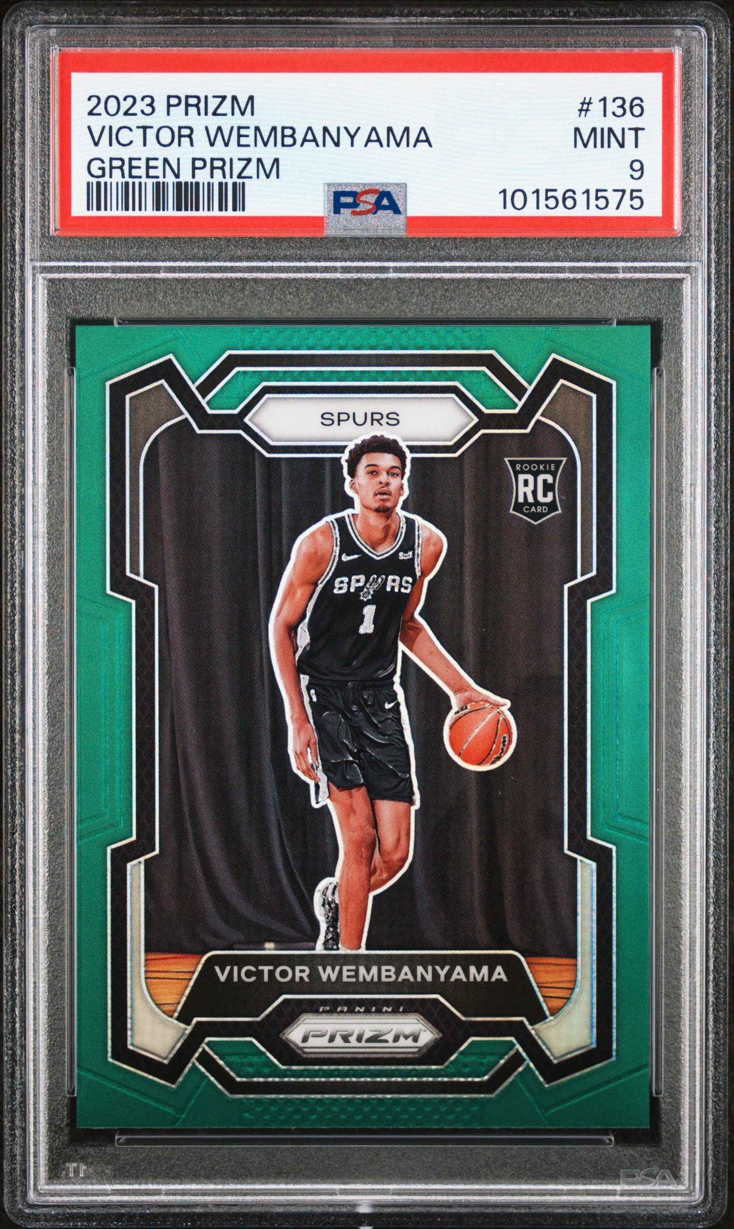 2023 Panini Prizm Victor Wembanyama #136 (Green Prizm) Mint 9 front