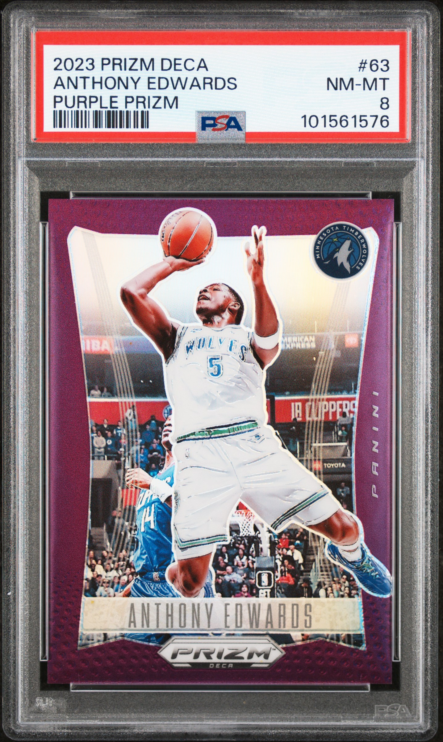2023 Panini Prizm Deca Anthony Edwards #63 (Purple Prizm) Nm-Mt 8 front