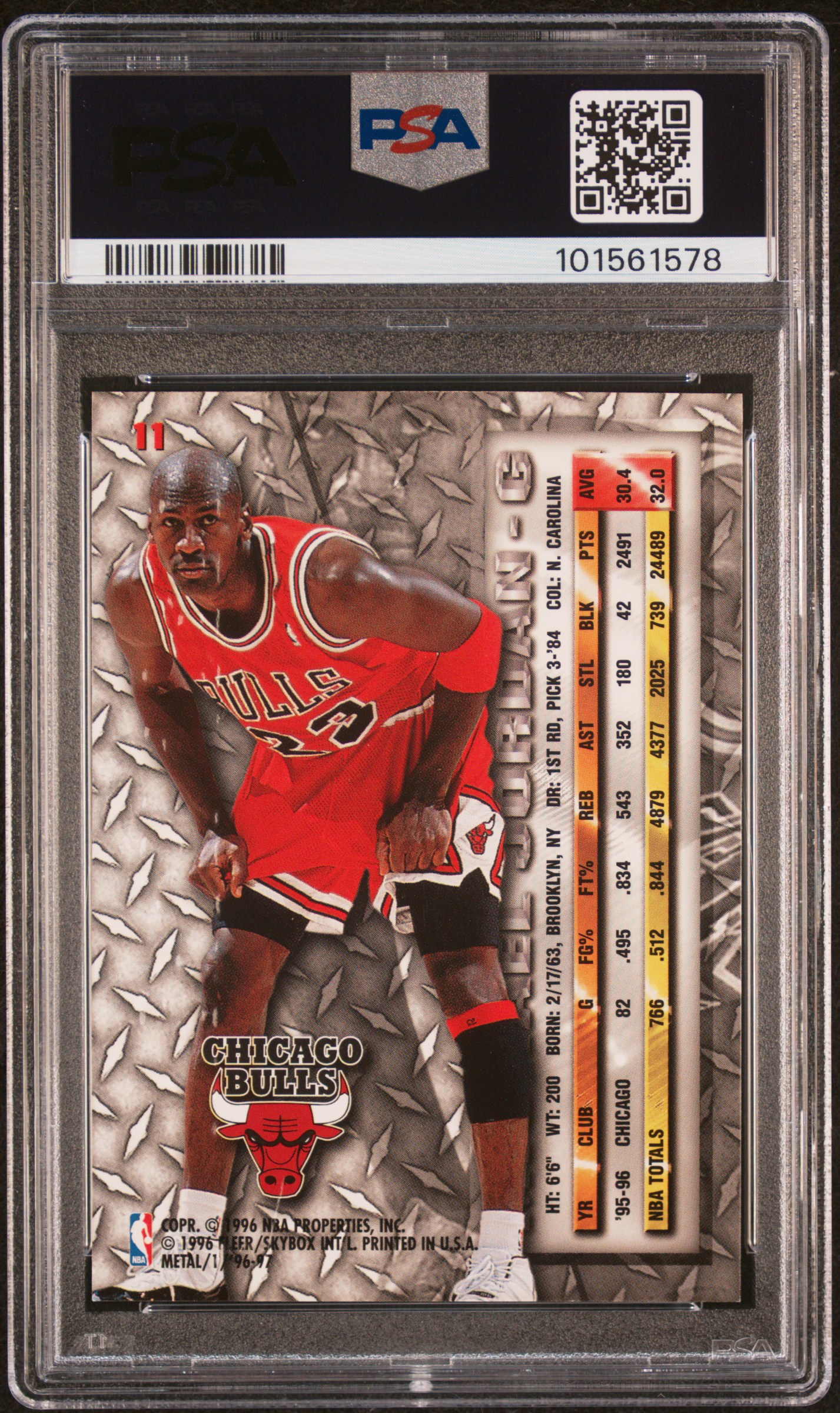 1996 Metal Michael Jordan #11 Mint 9 back