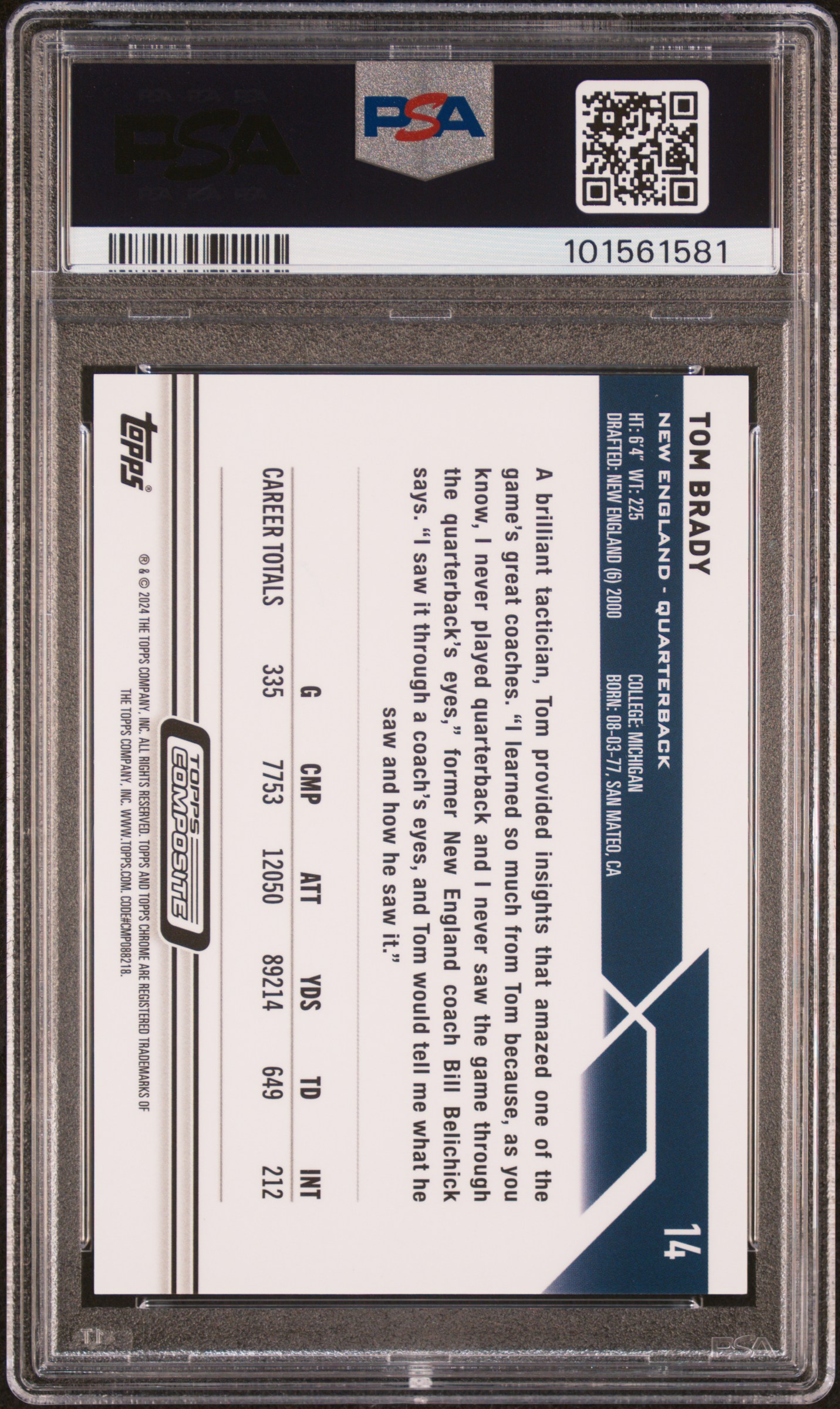 2023 Topps Composite Tom Brady #14 (Gold Refractor) Mint 9 back