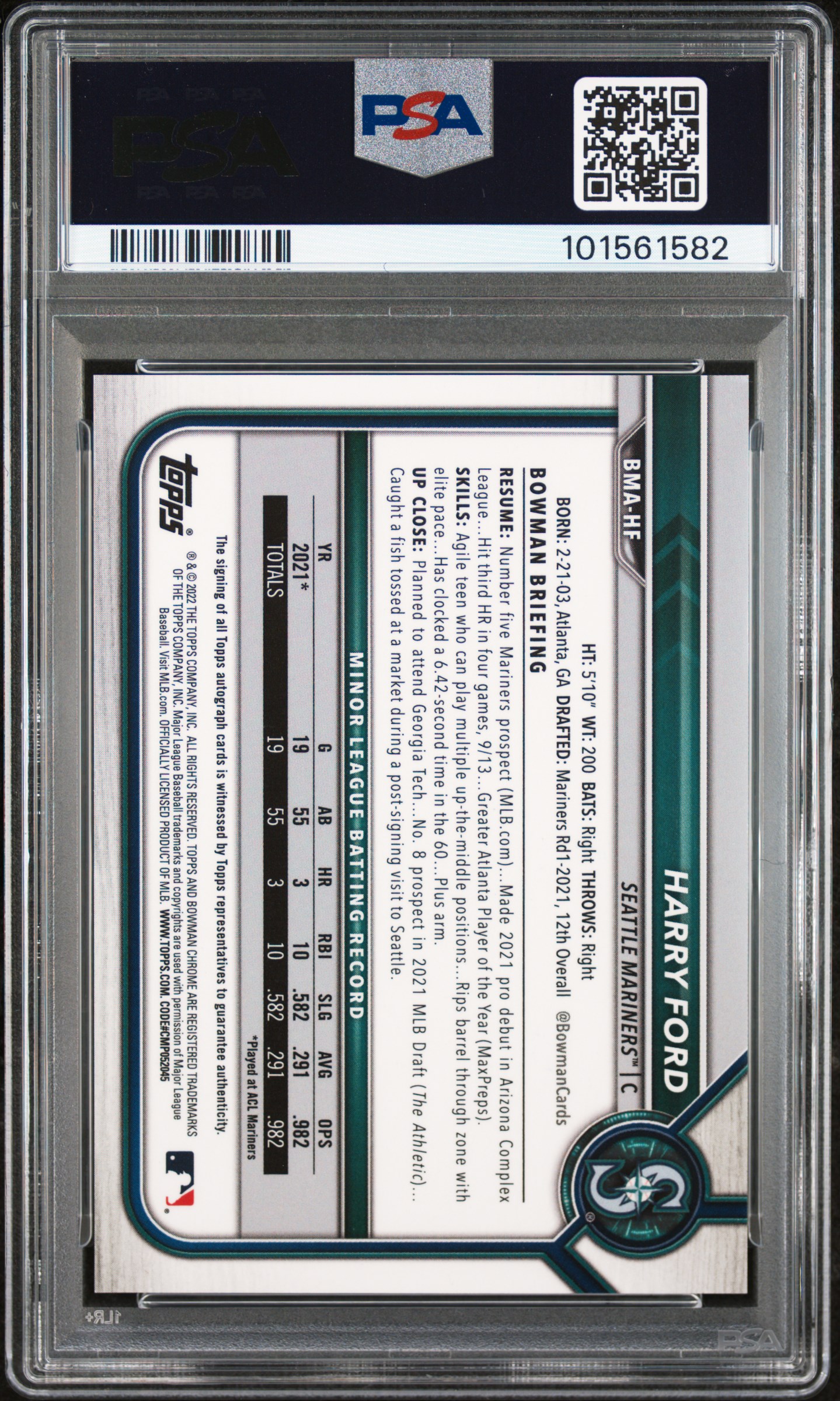 2022 Bowman Mega Box Chrome Autographs Harry Ford #Hf (Chrome Au-Orange Ref.) Mint 9 back