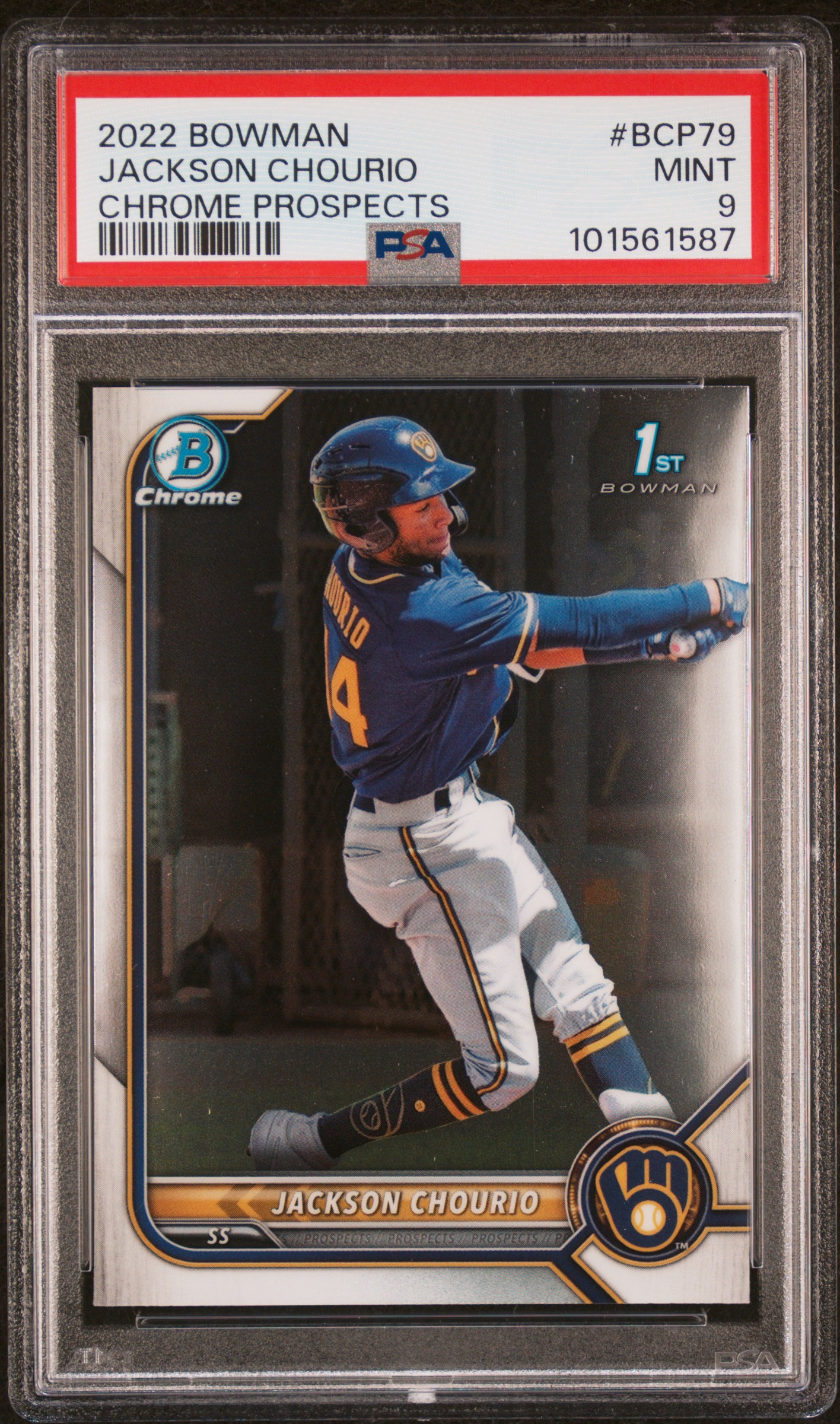 2022 Bowman Chrome Prospects Jackson Chourio #Bcp79 (Chrome Prospects) Mint 9 front
