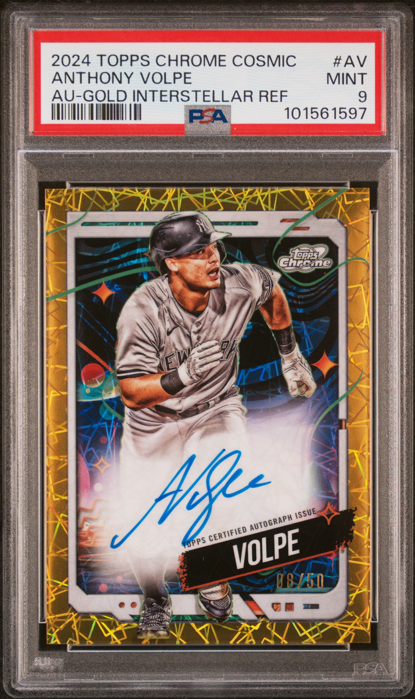 2024 Topps Chrome Cosmic Cosmic Chrome Autographs Anthony Volpe #Av (Au-Gold Interstellar Ref) Mint 9 front