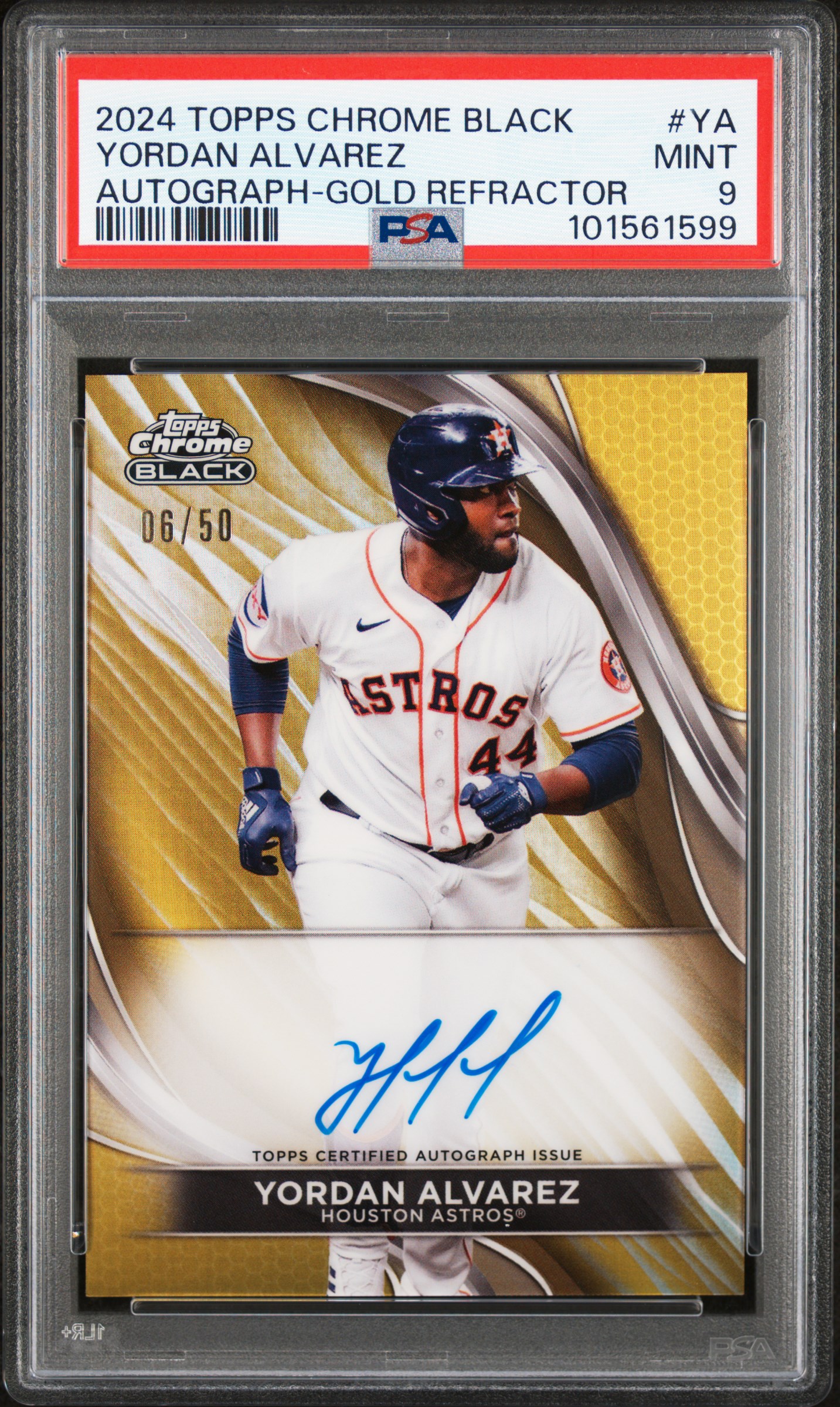2024 Topps Chrome Black Autographs Yordan Alvarez #Ya (Autograph-Gold Refractor) Mint 9 front