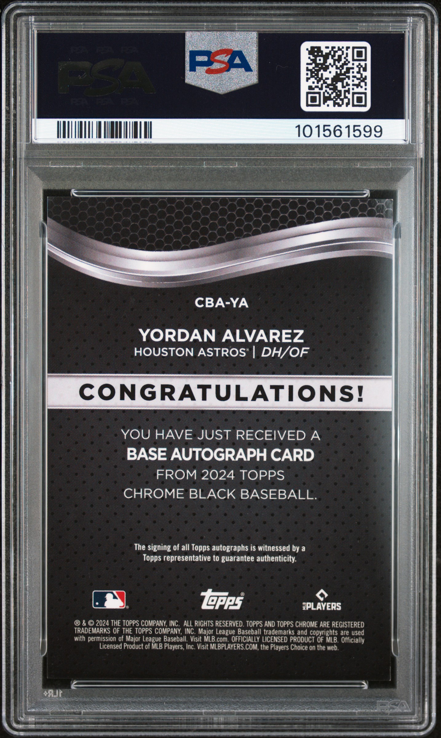 2024 Topps Chrome Black Autographs Yordan Alvarez #Ya (Autograph-Gold Refractor) Mint 9 back