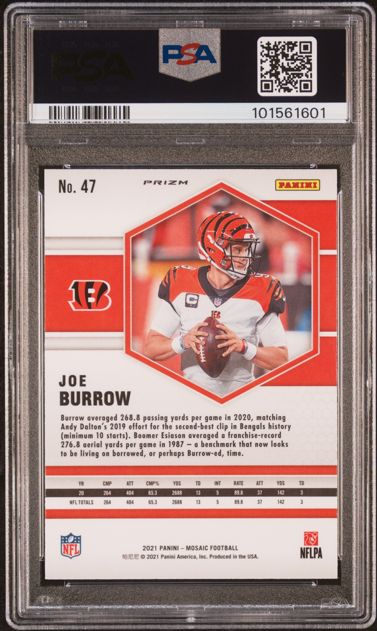 2021 Panini Mosaic Joe Burrow #47 (Reactive Orange) Gem Mt 10 back
