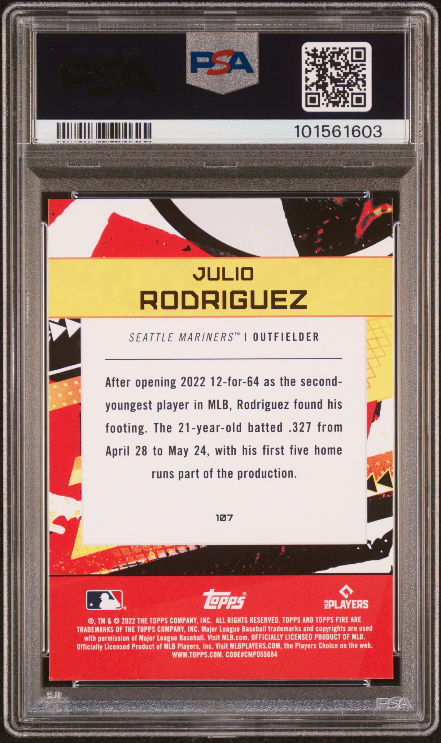 2022 Topps Fire Julio Rodriguez #107 (Flame) Mint 9 back