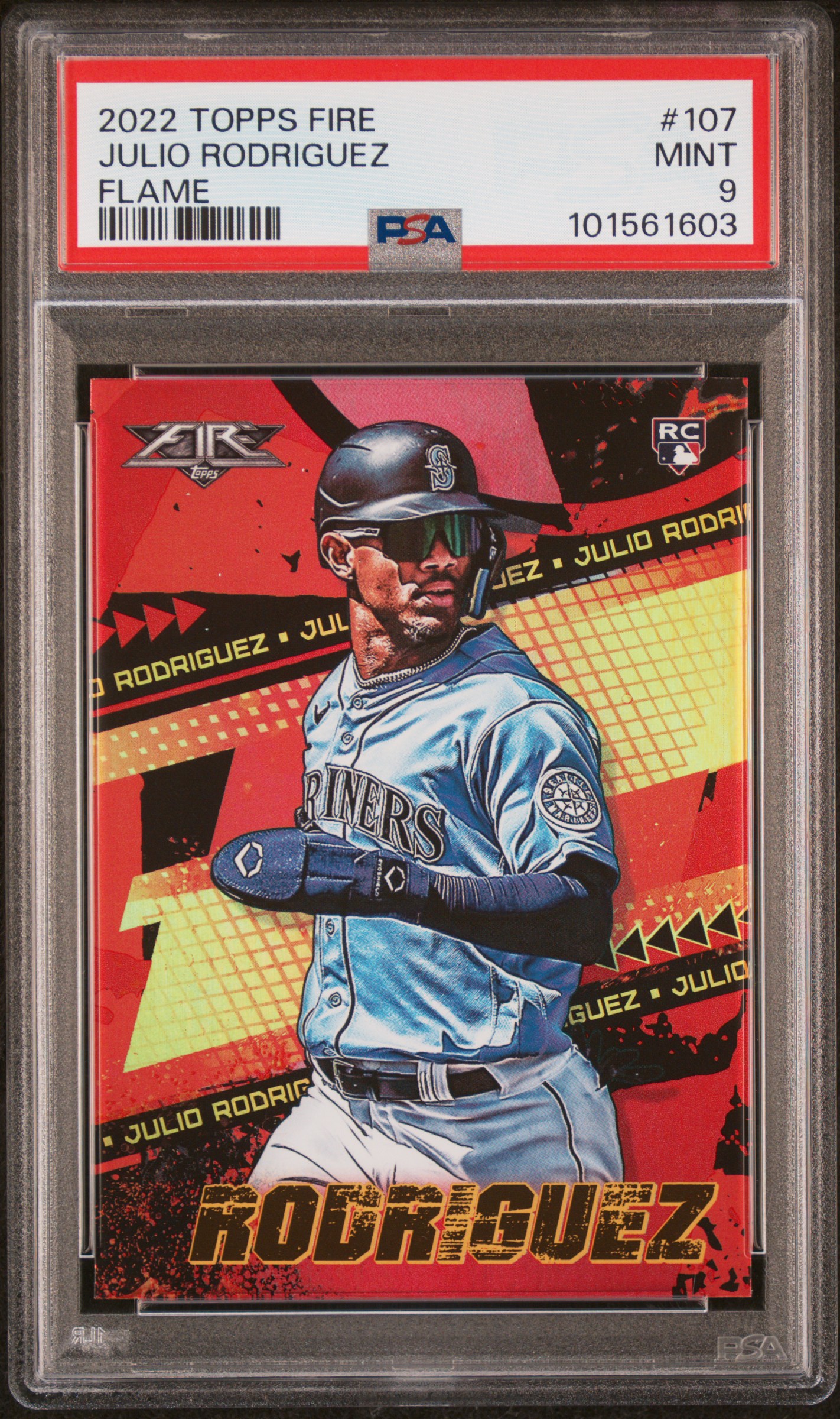 2022 Topps Fire Julio Rodriguez #107 (Flame) Mint 9 front