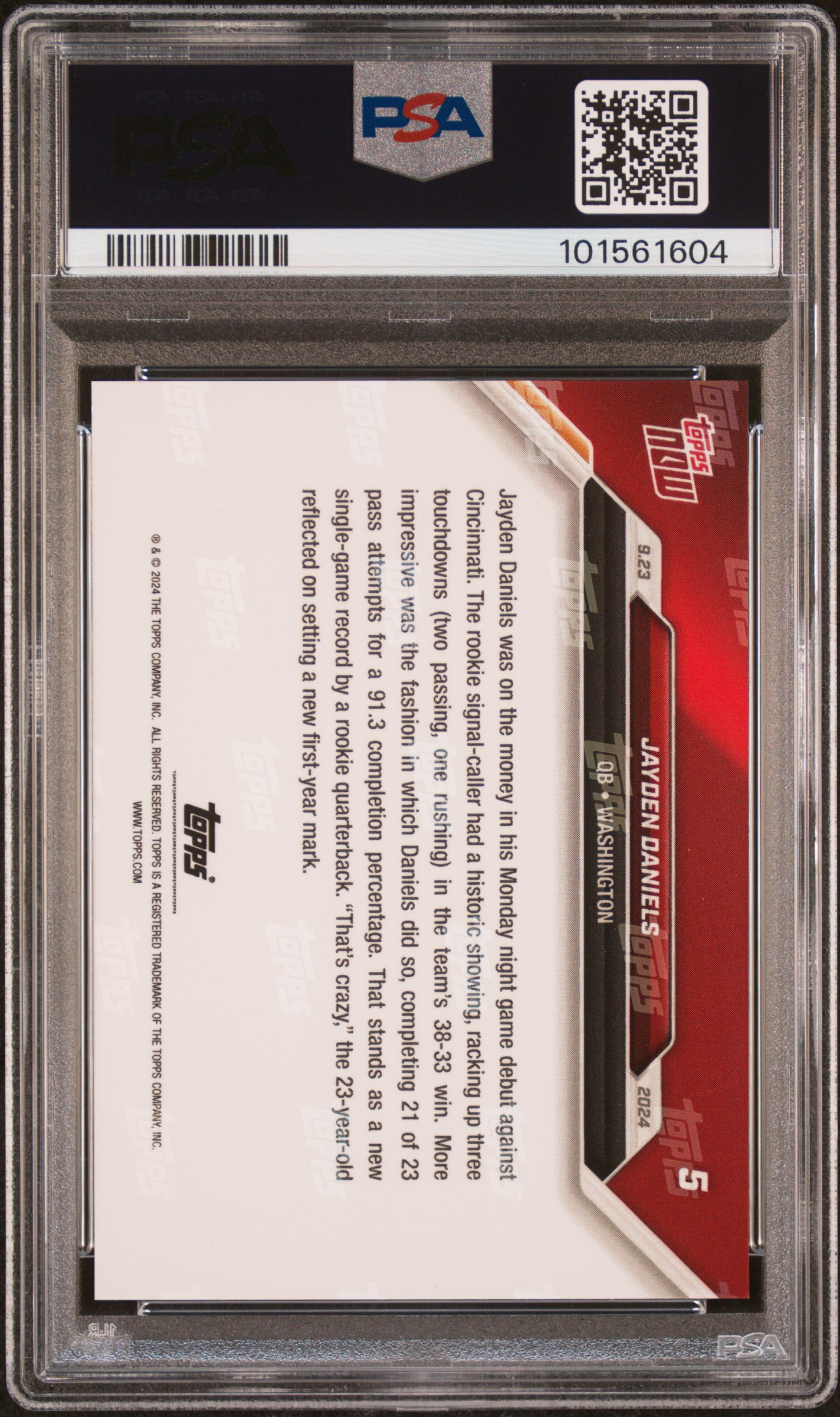 2024 Topps Now Jayden Daniels #5 Gem Mt 10 back