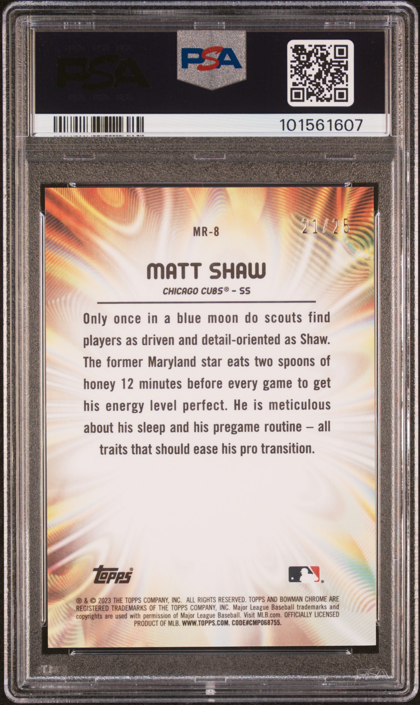 2023 Bowman Draft Mood Ring Matt Shaw #Mr8 (Mood Ring-Orange Refractor) Mint 9 back