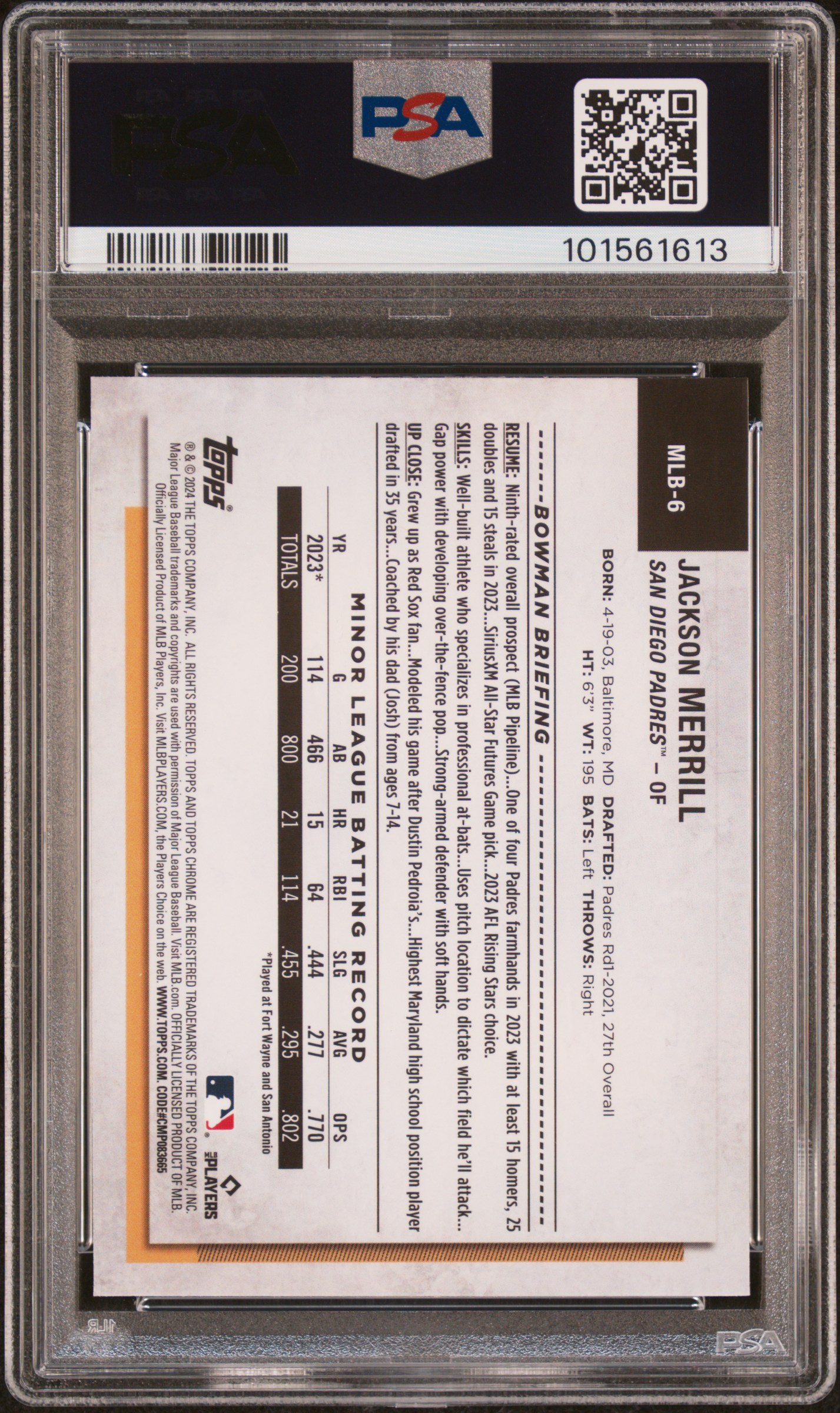 2024 Topps National Sports Collectors Convention Silver Pack Veterans And Rookies Jackson Merrill #6 (Veterans & Rookies) Mint 9 back