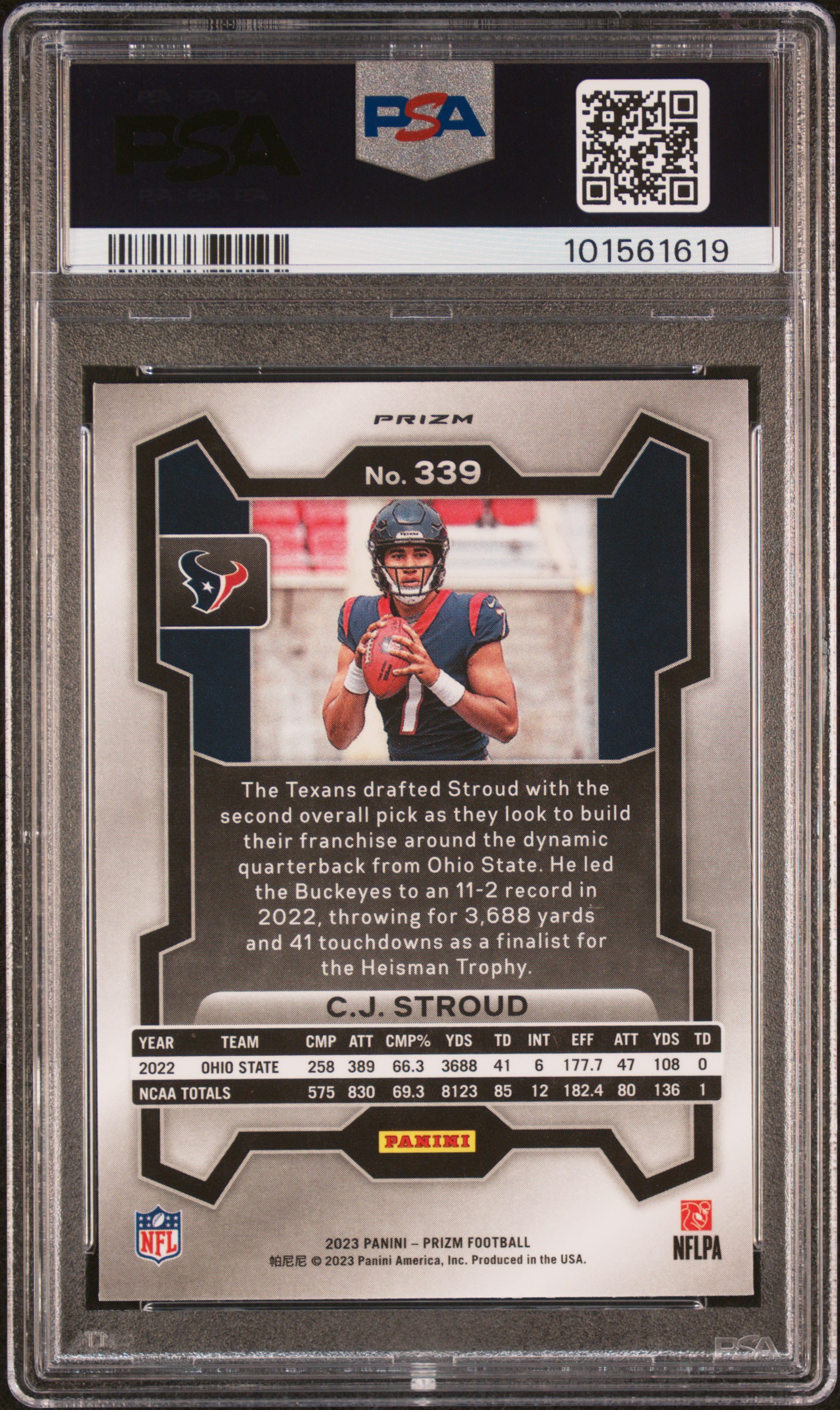 2023 Panini Prizm Cj Stroud #339 (Silver Prizm) Mint 9 back