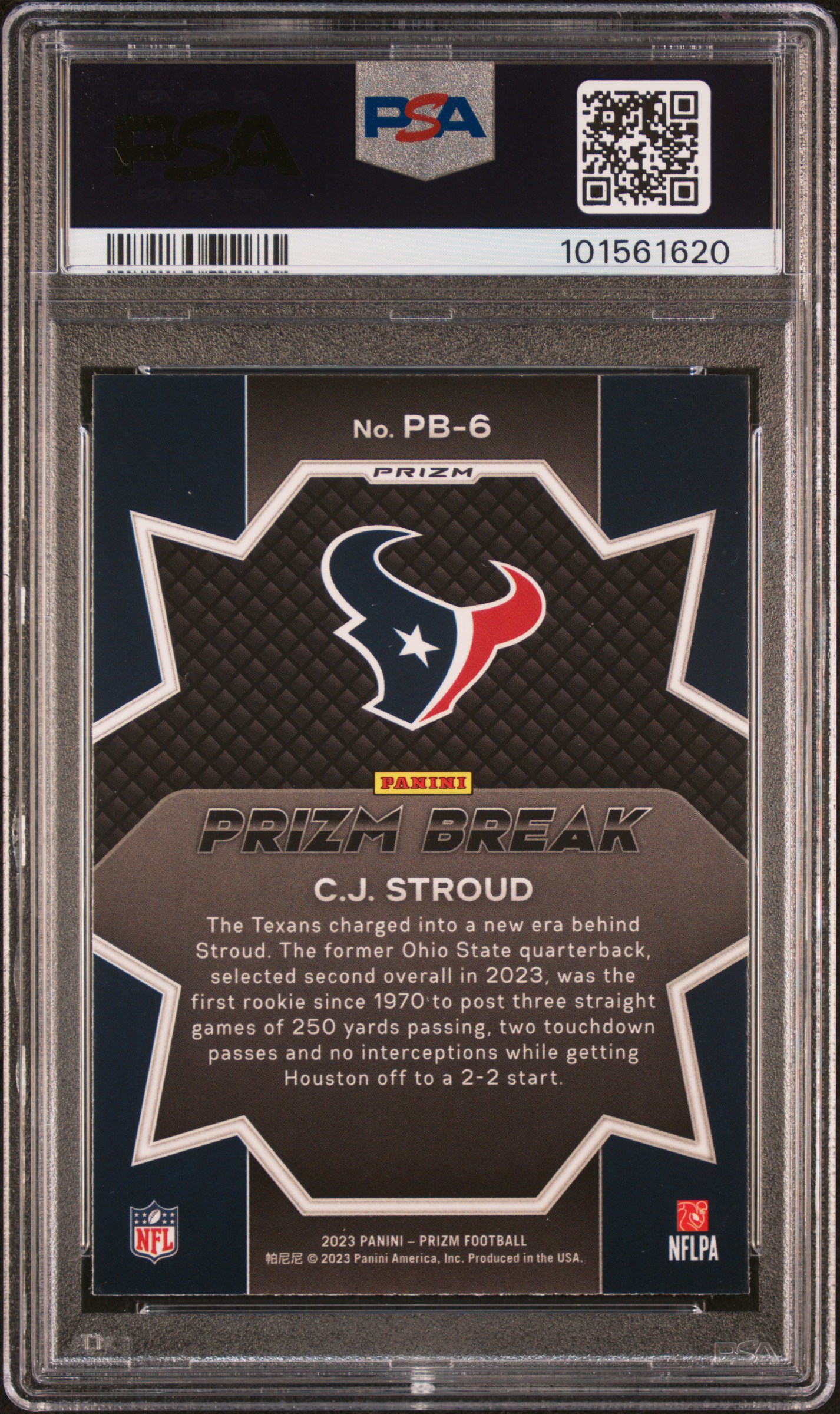 2023 Panini Prizm Prizm Break Cj Stroud #Pb6 (Prizm Break-Green Prizm) Gem Mt 10 back