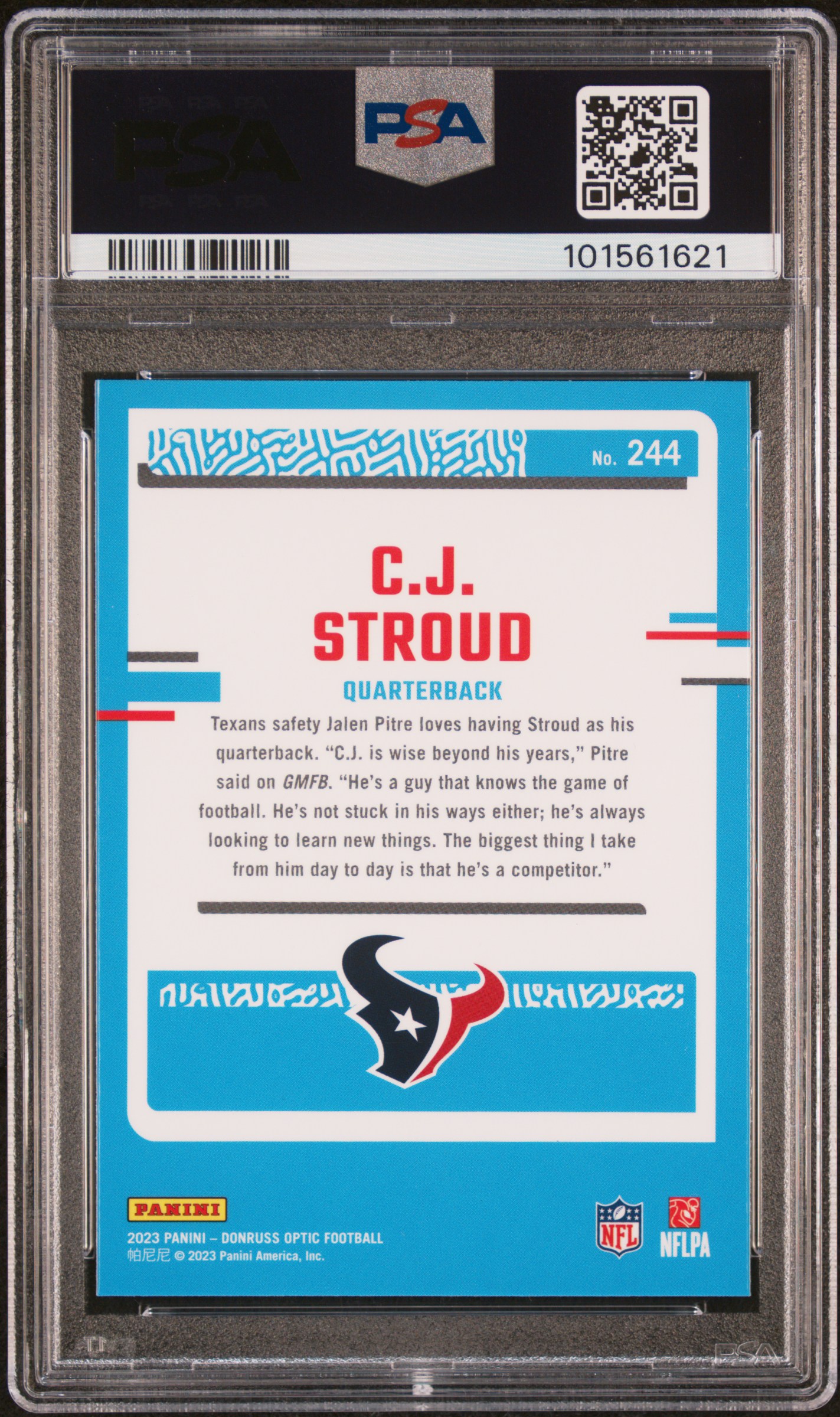 2023 Panini Donruss Optic Cj Stroud #244 Gem Mt 10 back