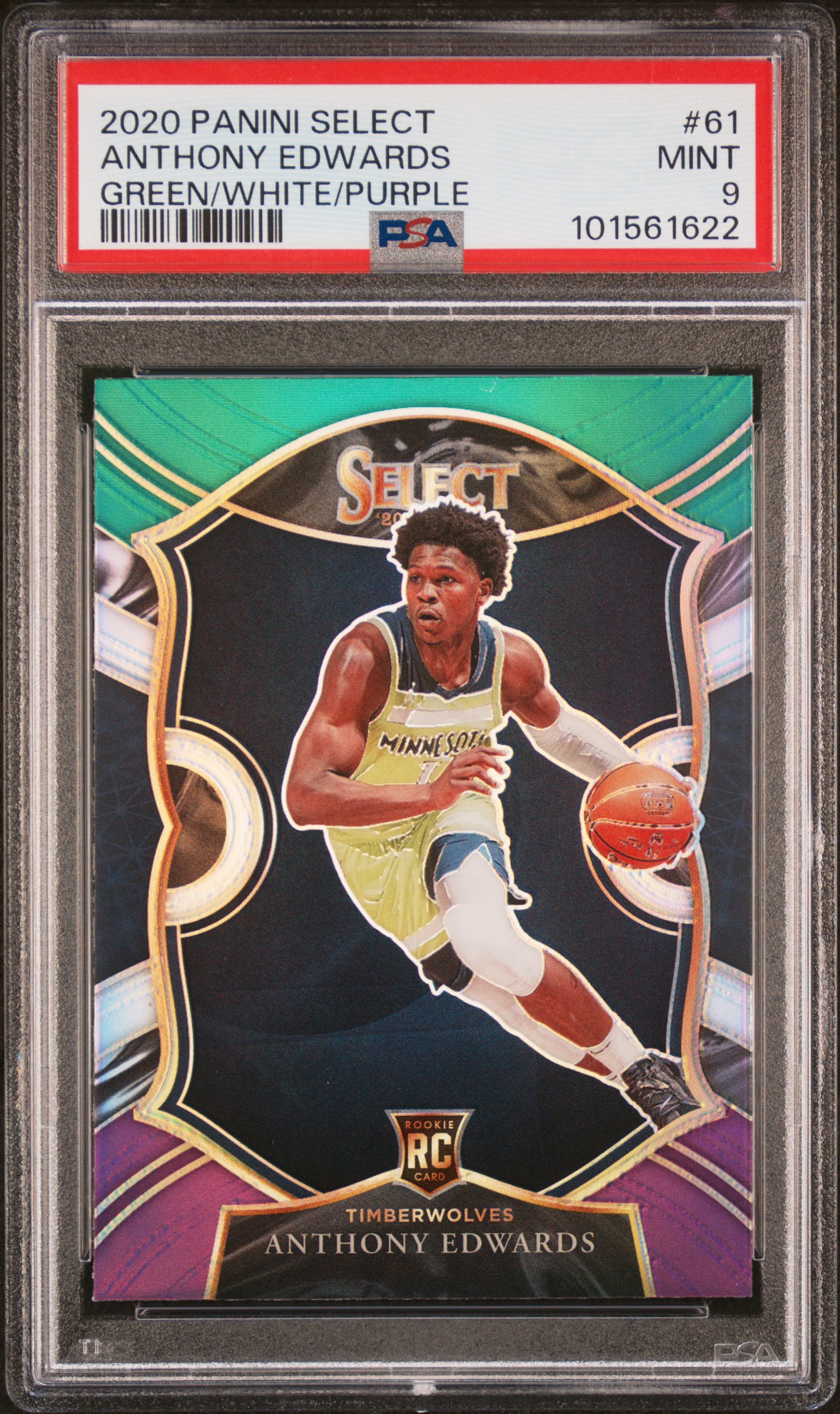 2020 Panini Select Anthony Edwards #61 (Green/White/Purple) Mint 9 front