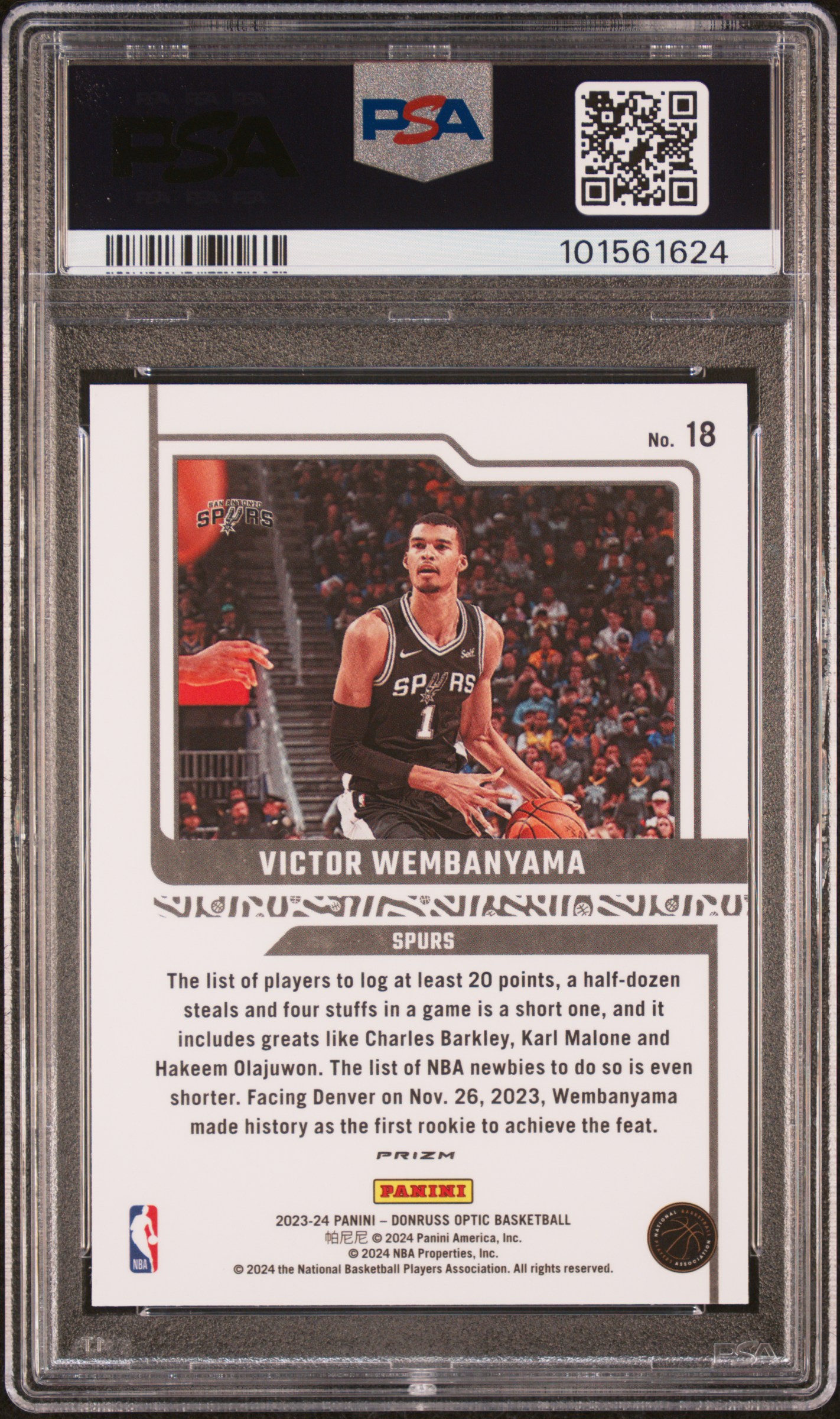 2023 Panini Donruss Optic Elite Dominators Victor Wembanyama #18 (Elite Dominators-Holo) Gem Mt 10 back