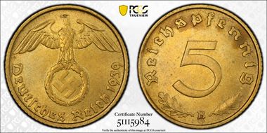 1939-B 5 Pfg J-363 MS63