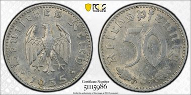 1935-J 50 Pfg J-368 AU58