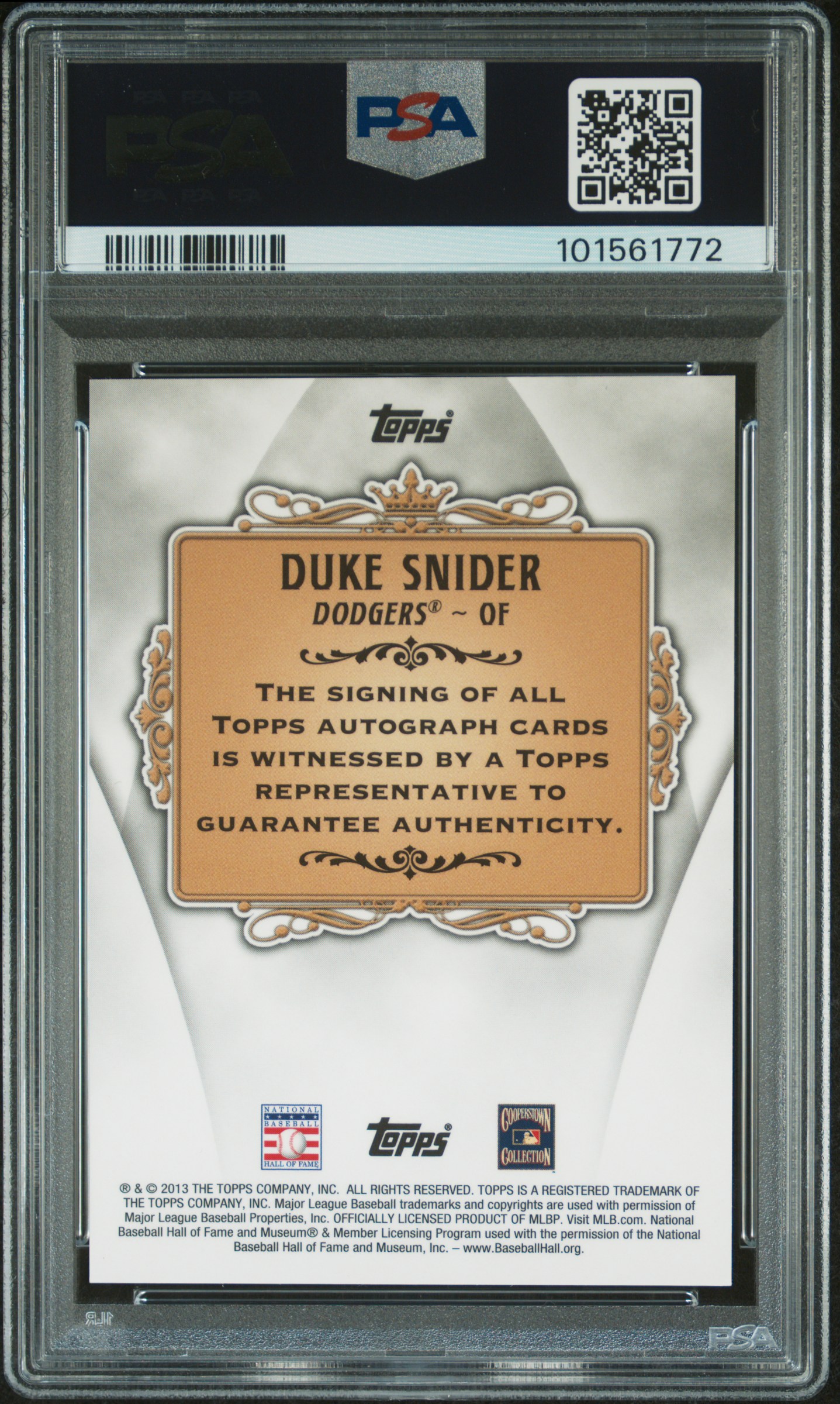 2013 Topps Replacement Autographs Duke Snider (Replacement Au-Gold) back
