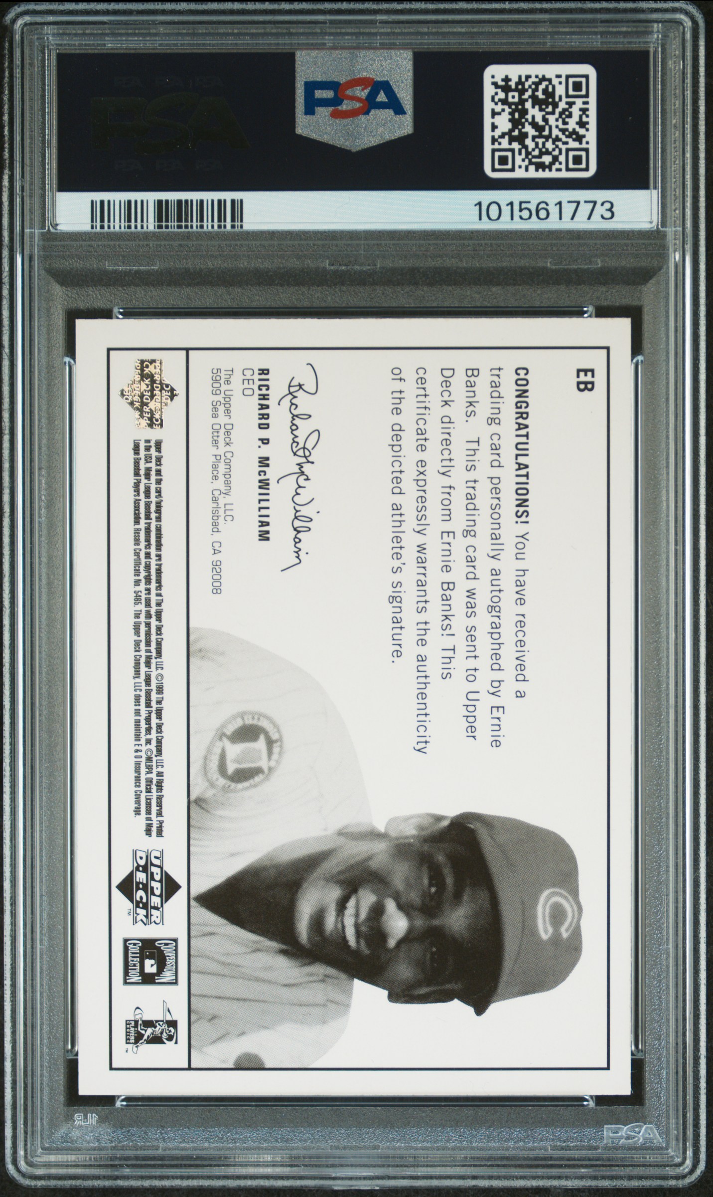 1999 Upper Deck Century Legends Epic Signatures Ernie Banks #Eb (Epic Signatures) back