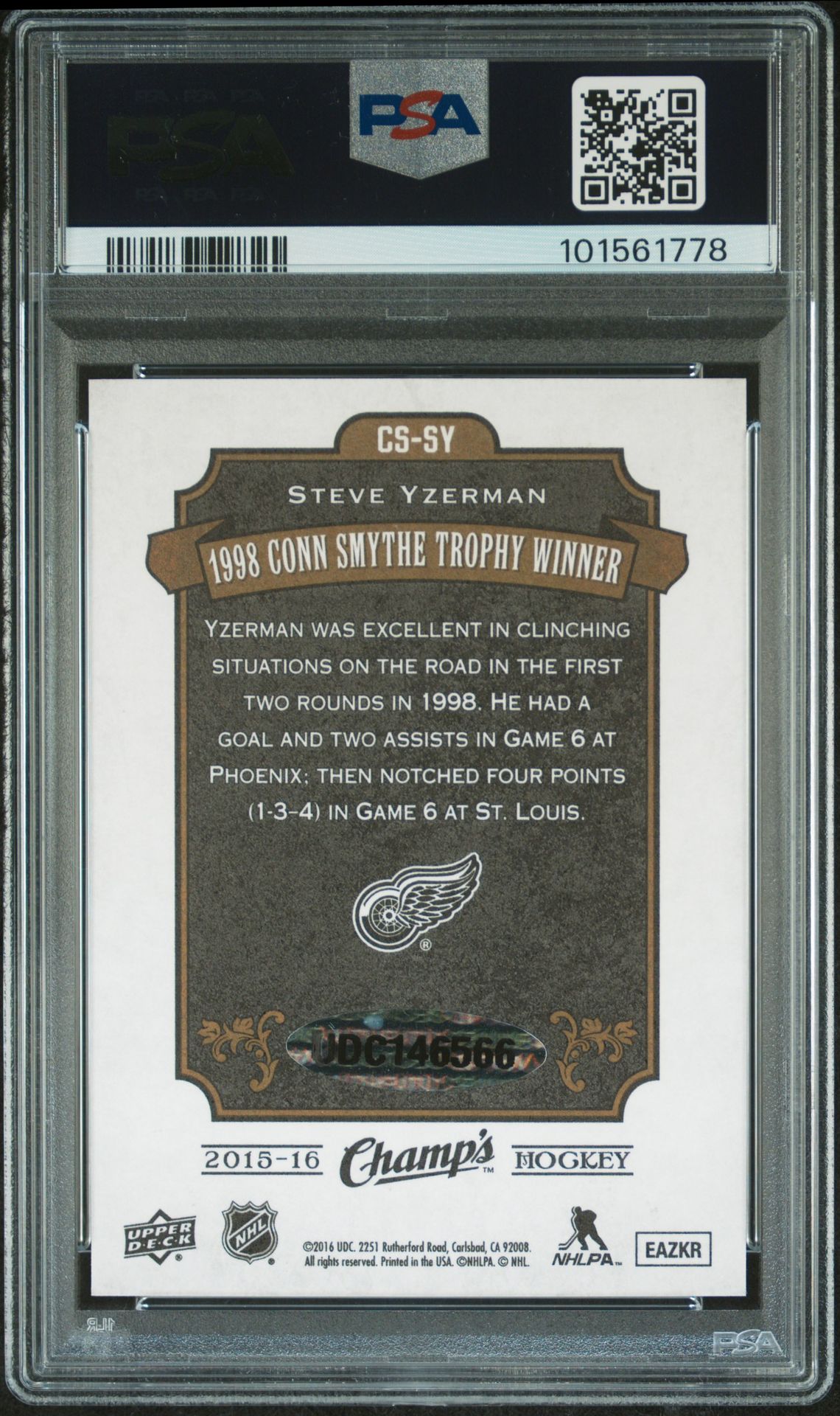 2015 Upper Deck Champs Conn Smythe Trophies Steve Yzerman #Cs-Sy (Conn Smythe Trphs-Au.) Mint 9 back