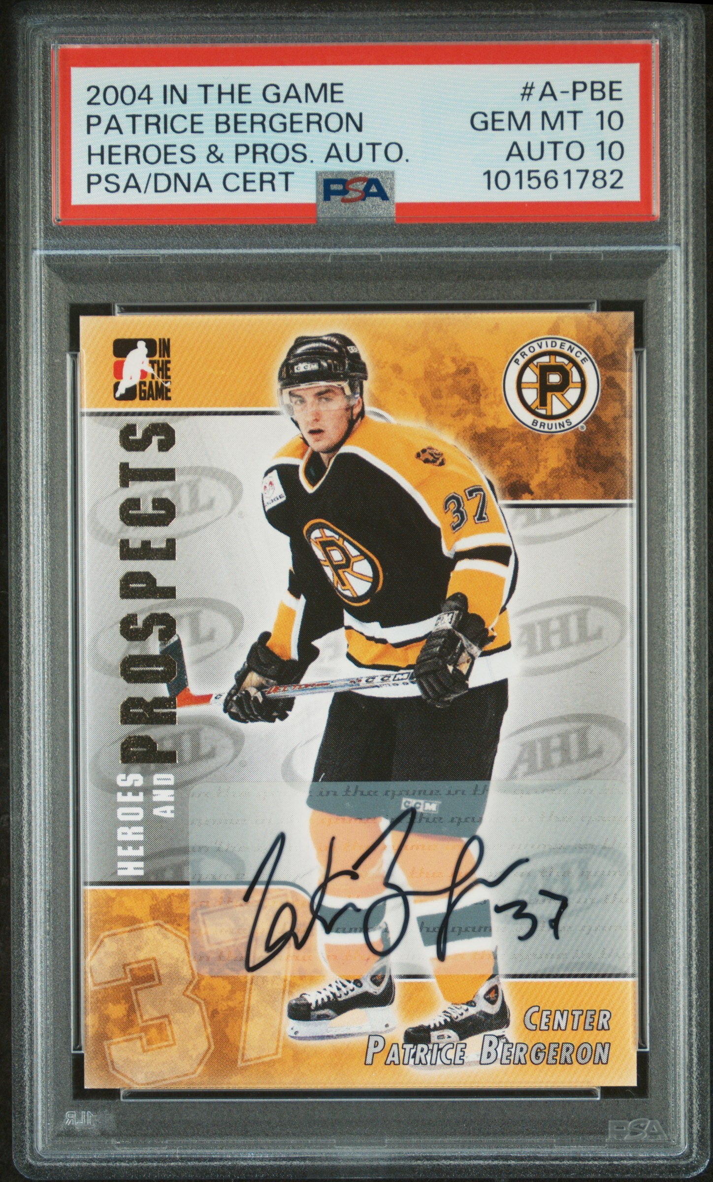 2004 In The Game Heroes & Prospects Autographs Patrice Bergeron #A-Pbe (Heroes & Pros. Auto.) front