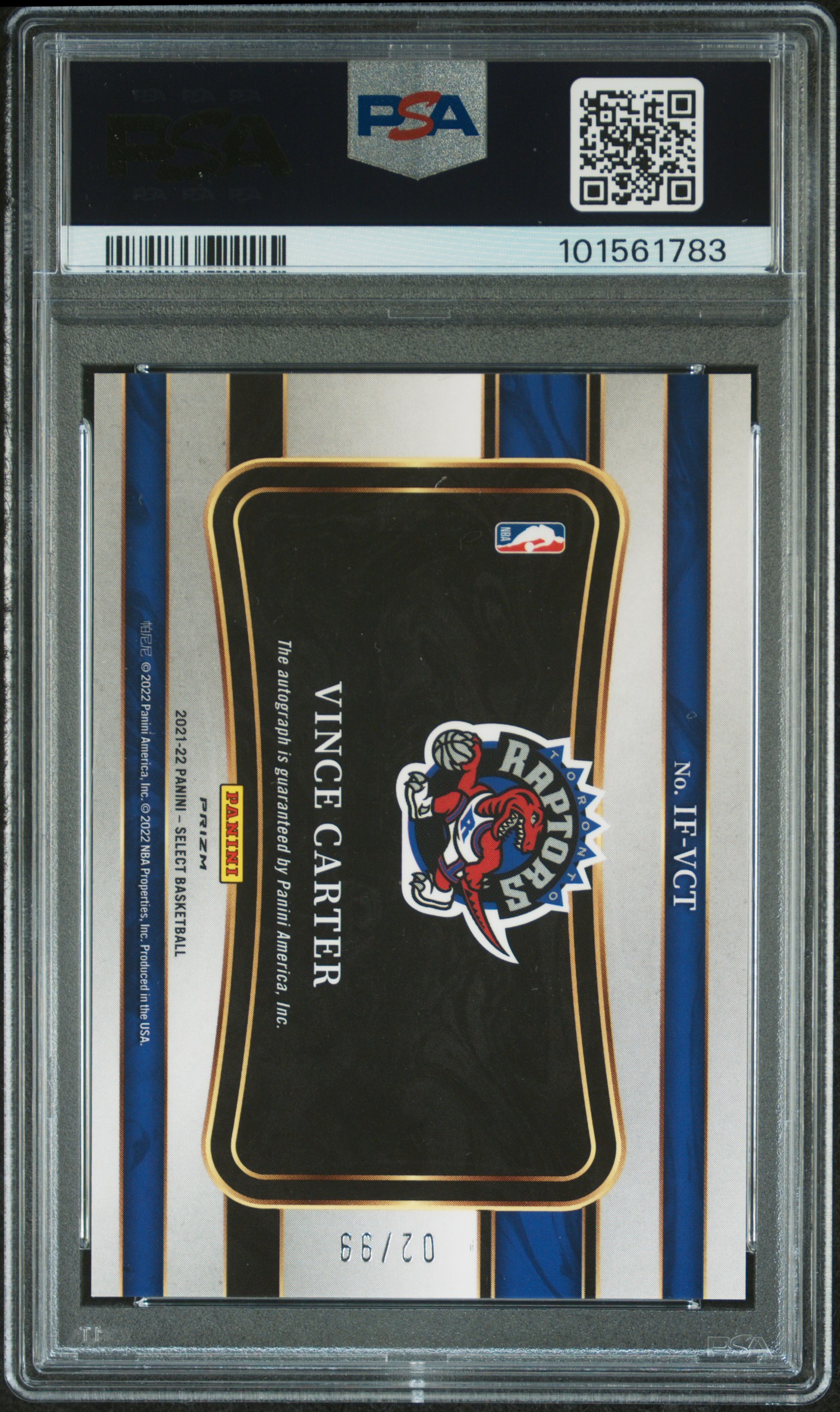 2021 Panini Select In Flight Signatures Vince Carter #Ifvct (In Flight Sig-Nn.grn.prz.) back