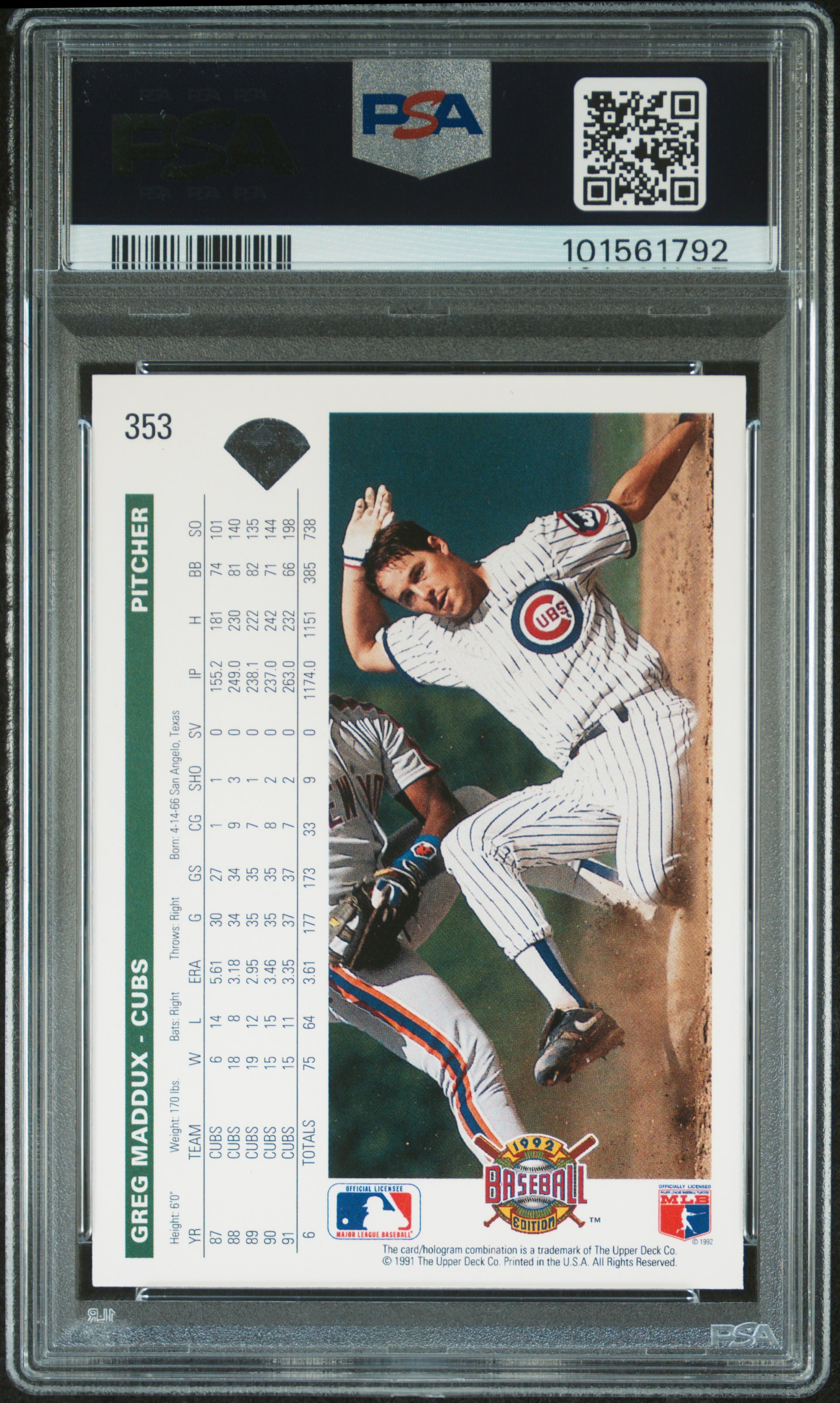 1992 Upper Deck Greg Maddux #353 back