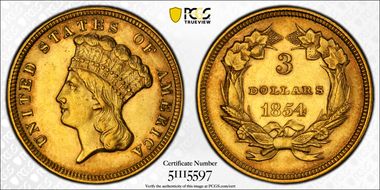1854 $3 AU58