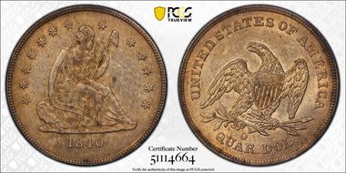 1840-O 25C No Drapery AU58