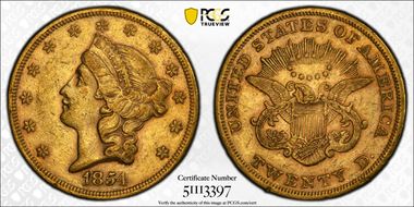 1854 $20 Small Date XF45