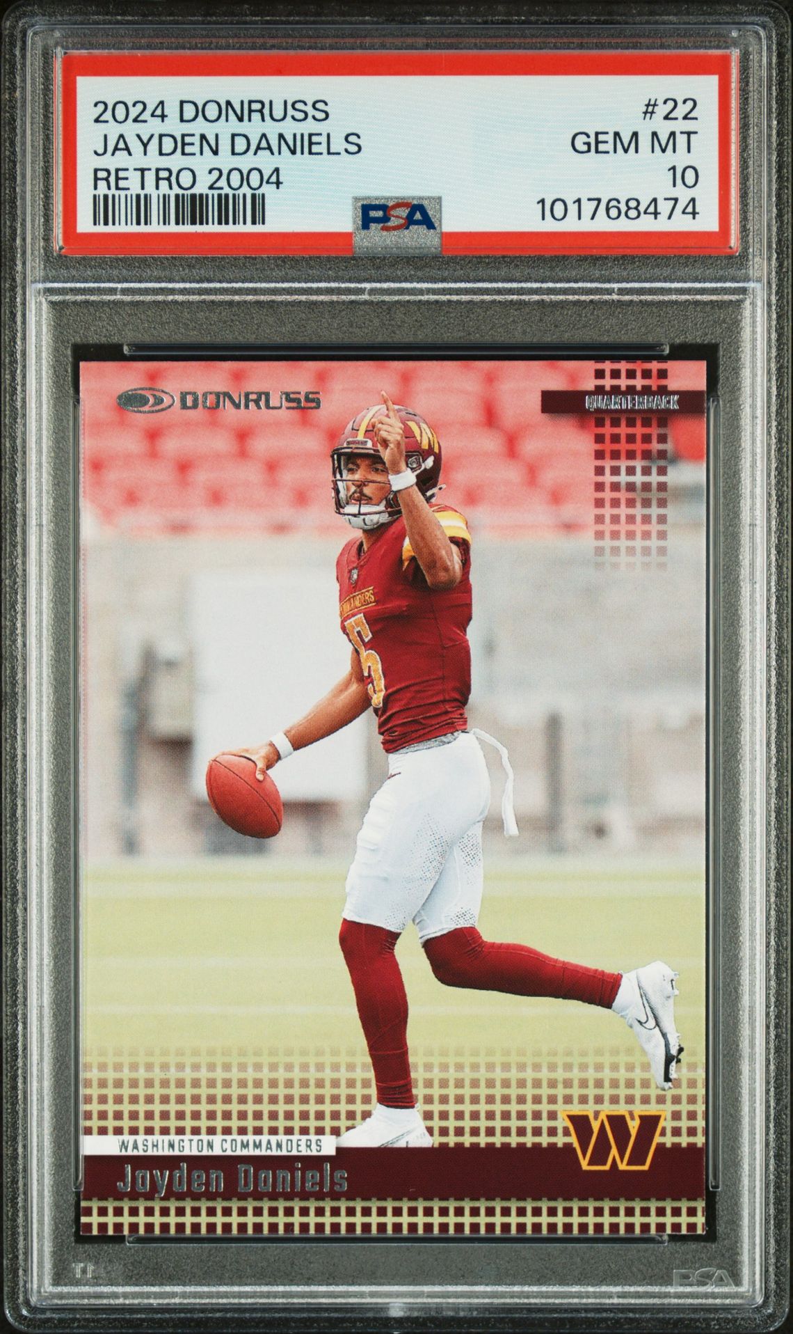 2024 Panini Donruss Retro 2004 Jayden Daniels #22 Gem Mt 10 front view - PSA graded GEM MT 10
