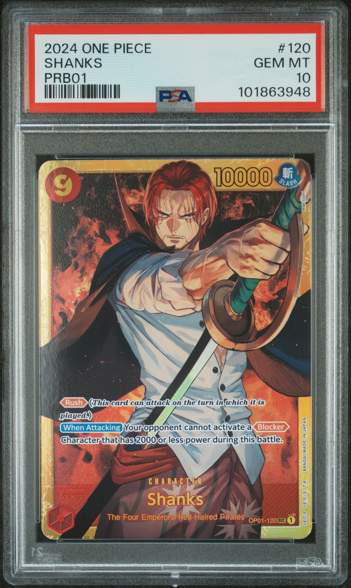 2024 One Piece Prb01-Premium Booster -One Piece Card The Best- Shanks #120 Gem Mt 10 front